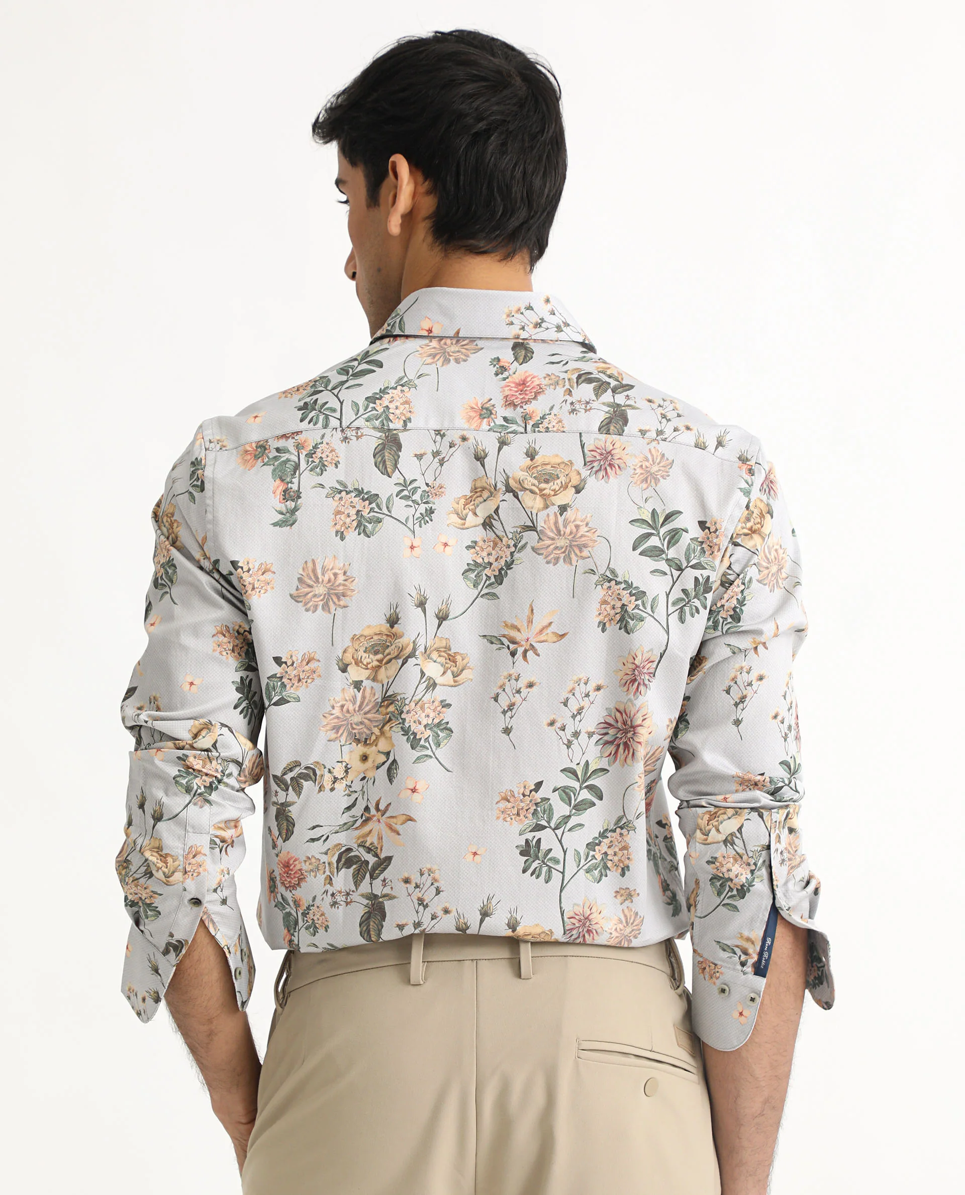 Rare Rabbit Men's Misa Grey Cotton Floral Print Regular Fit Full Sleeve Collared Shirt - Image 9