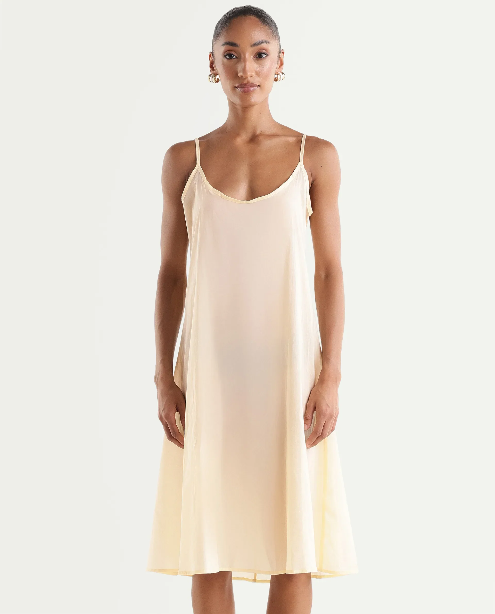 Rareism Women's Misar Light Yellow Cotton Full Sleeve Spread Collar A-Line Dress - Image 4