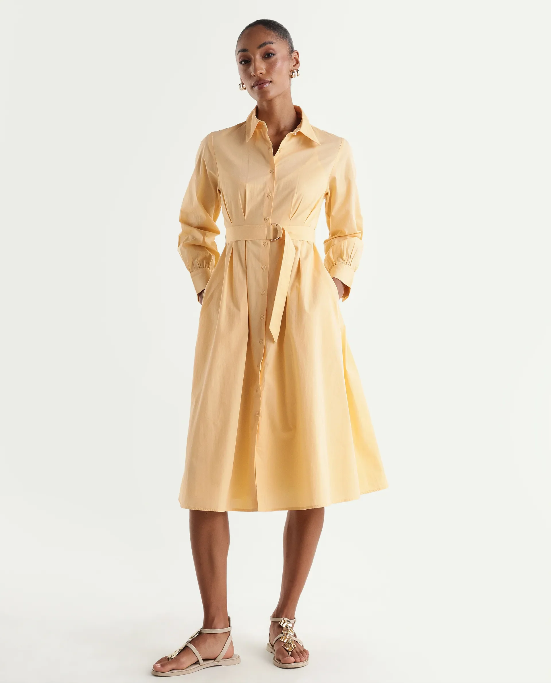 Rareism Women's Misar Light Yellow Cotton Full Sleeve Spread Collar A-Line Dress - Image 6