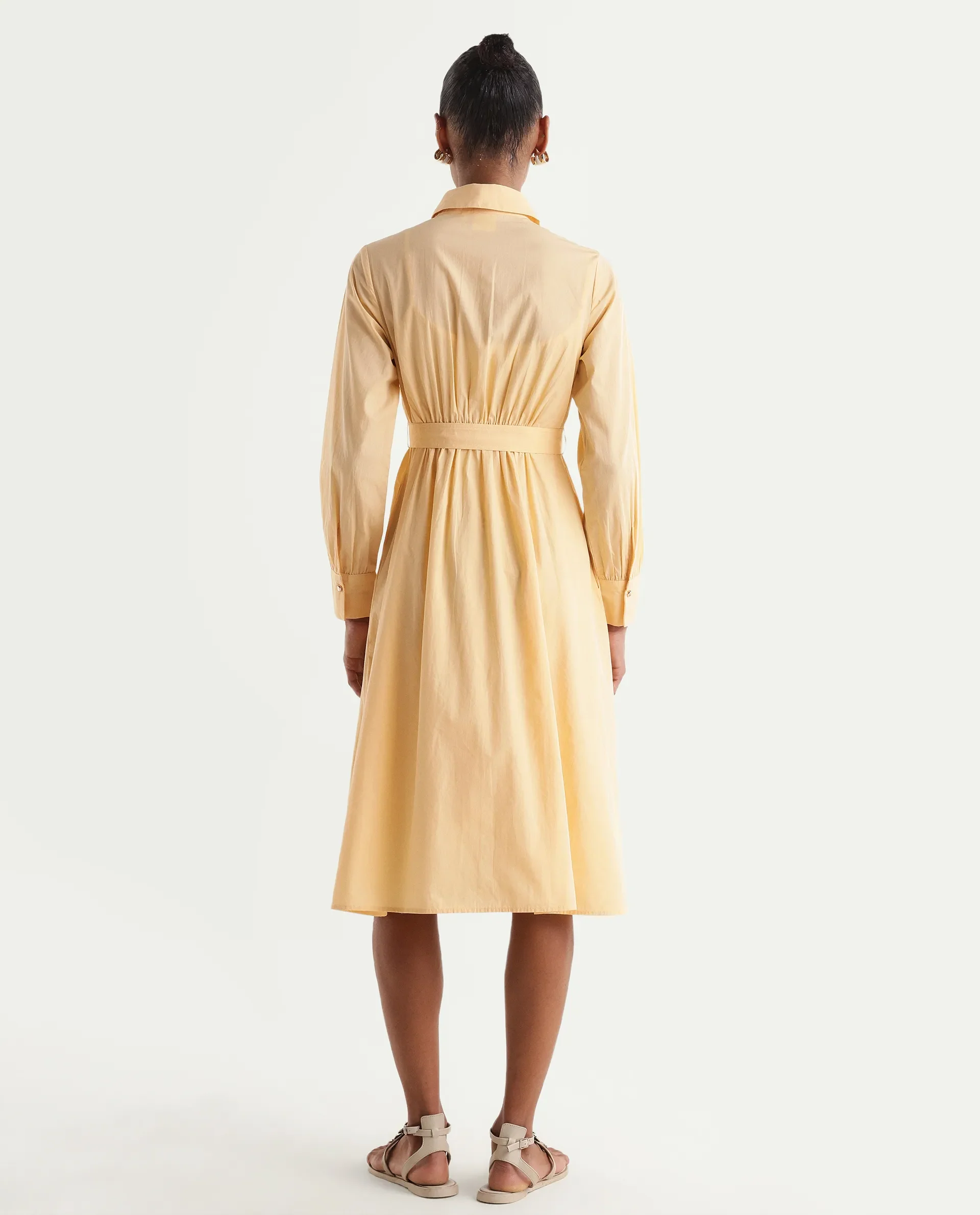 Rareism Women's Misar Light Yellow Cotton Full Sleeve Spread Collar A-Line Dress - Image 7