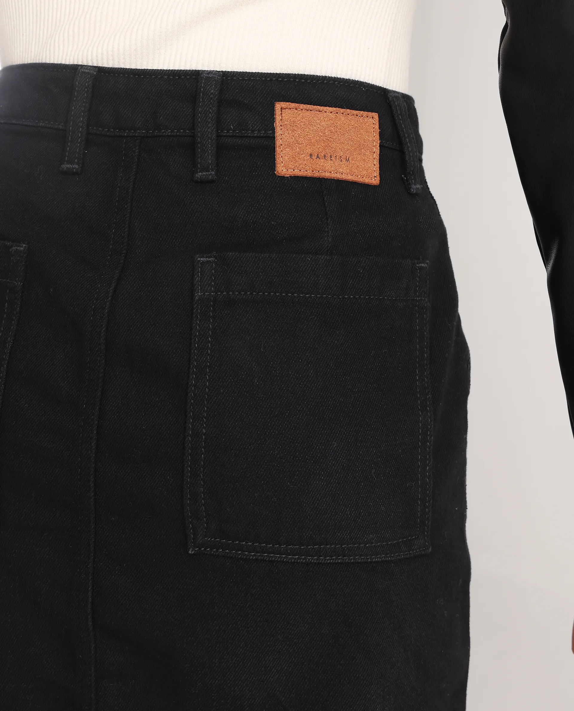 Rareism Women's Misko Black Cotton Plain Mini Straight Fit Skirt - Image 5