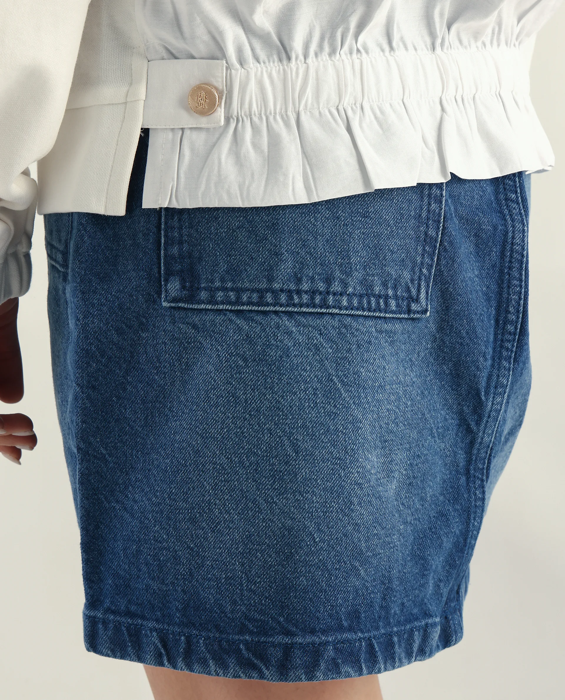 Rareism Women's Misky Blue Cotton Plain Mini Straight Fit Skirt - Image 4