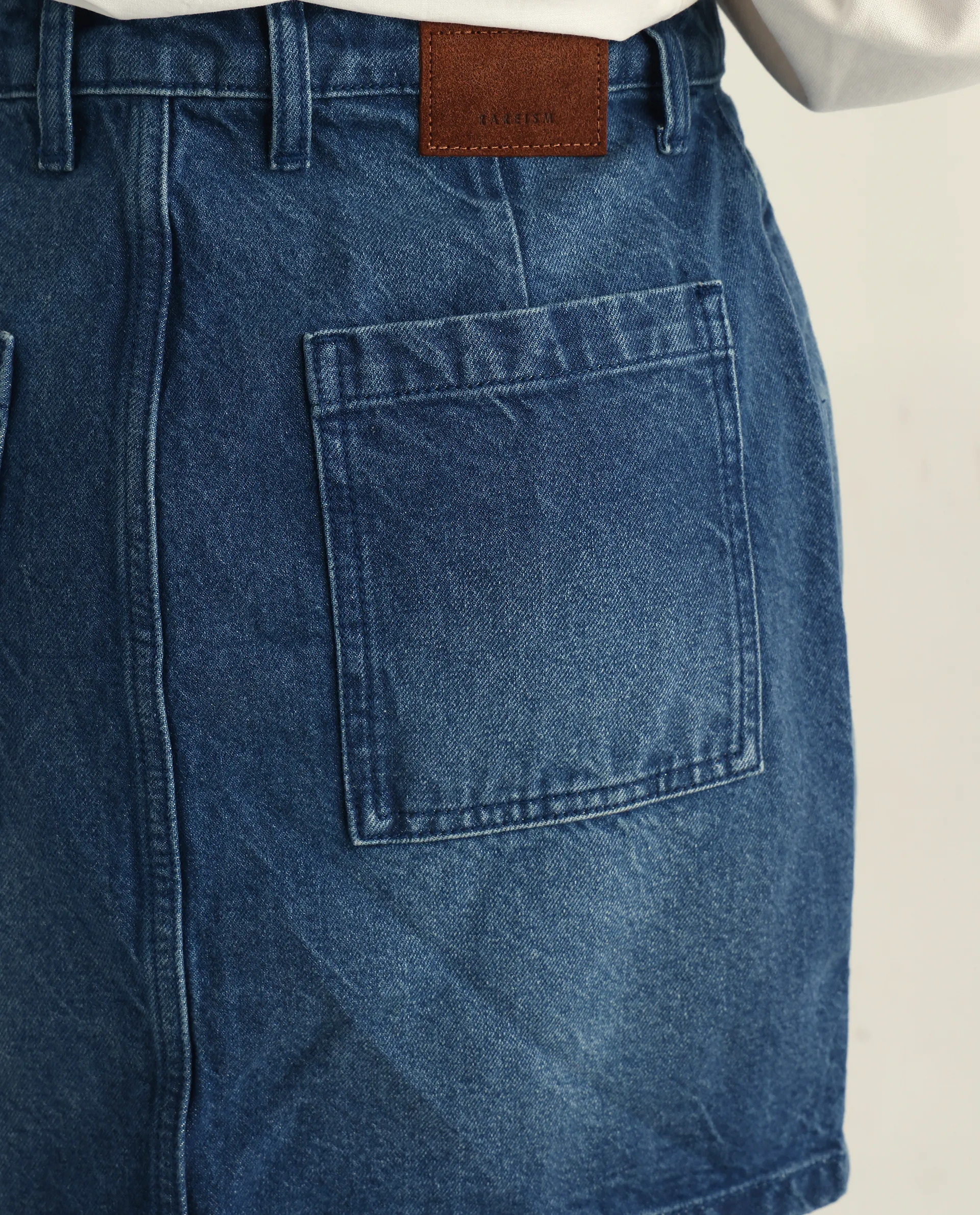 Rareism Women's Misky Blue Cotton Plain Mini Straight Fit Skirt - Image 5