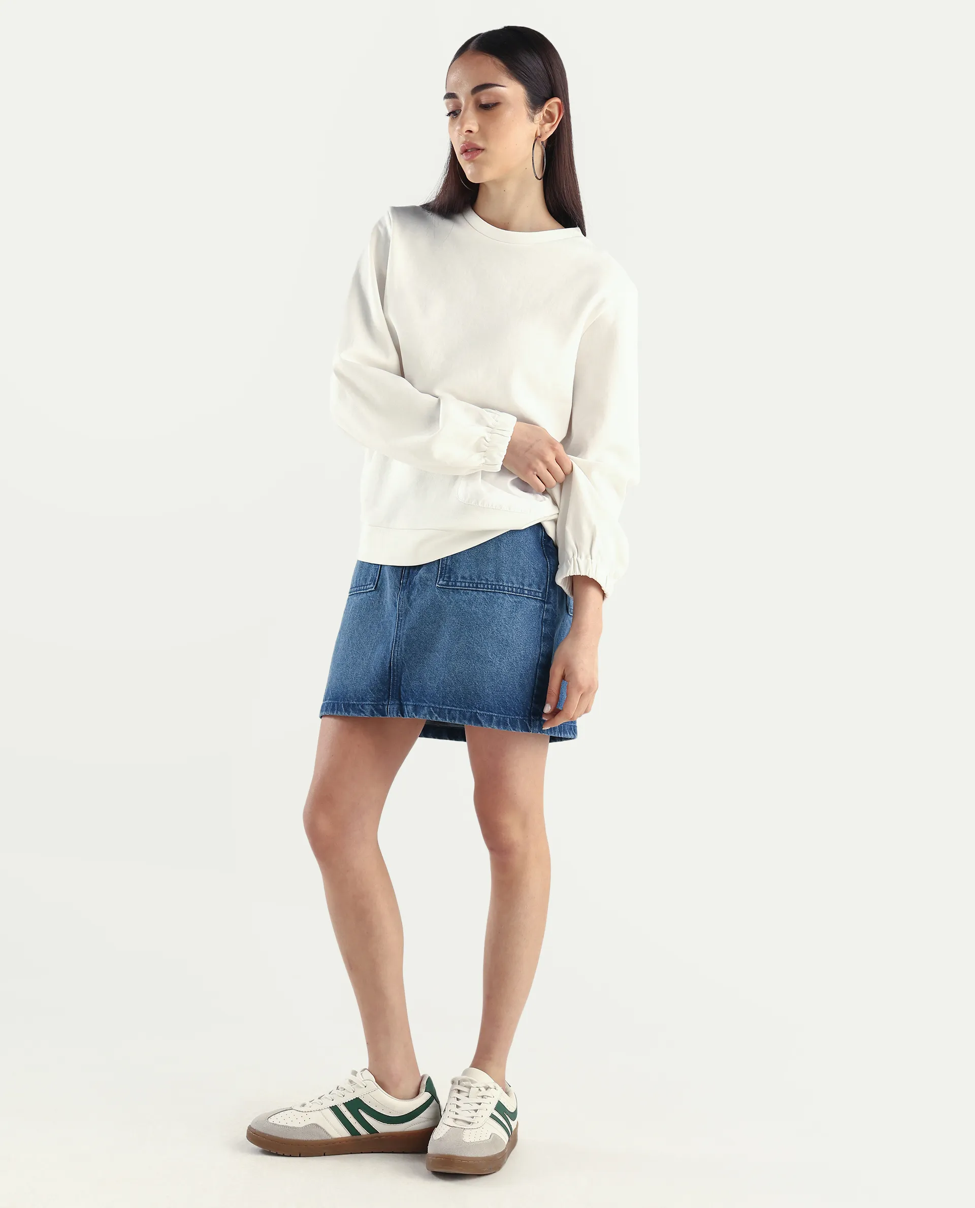 Rareism Women's Misky Blue Cotton Plain Mini Straight Fit Skirt - Image 6