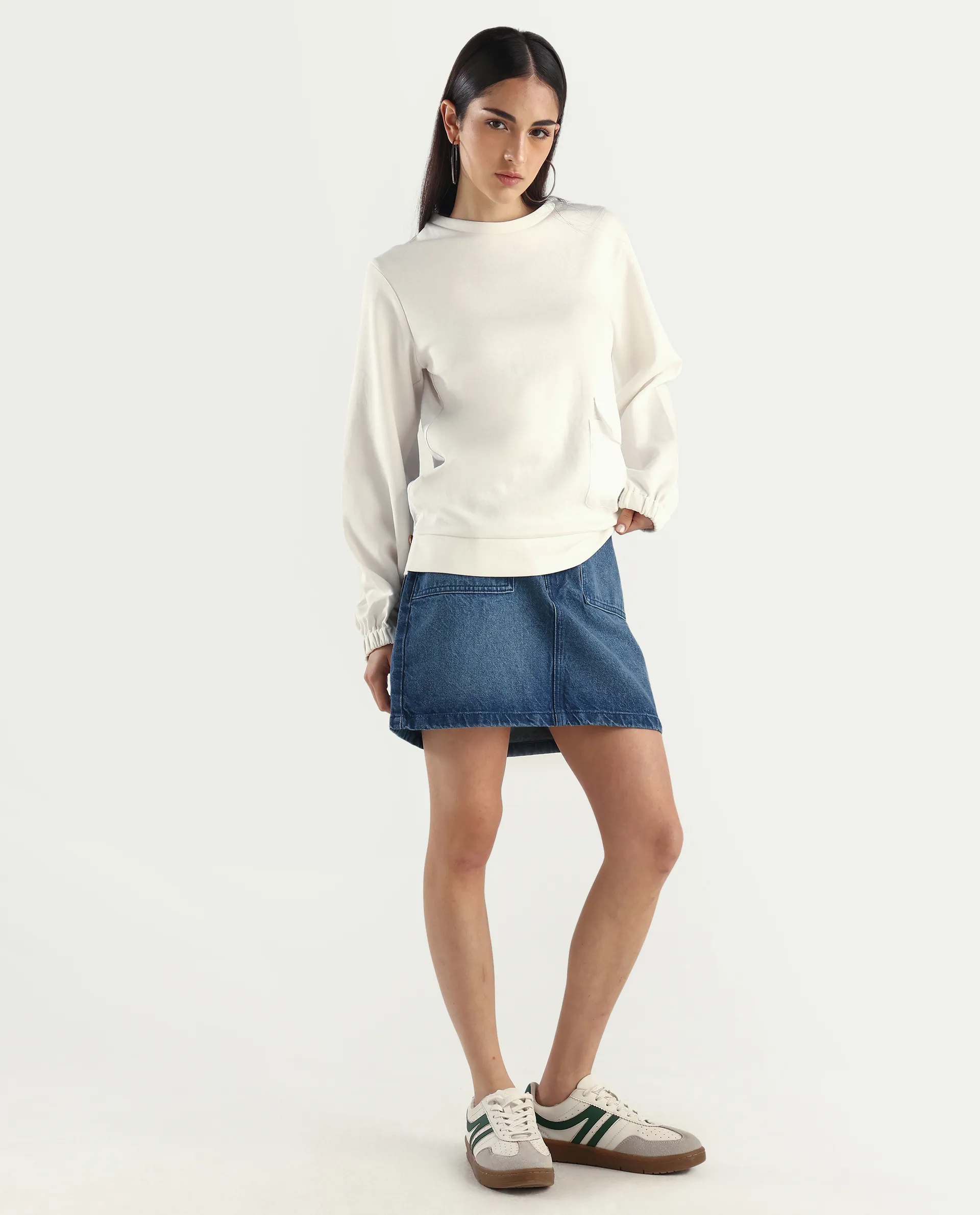 Rareism Women's Misky Blue Cotton Plain Mini Straight Fit Skirt - Image 7
