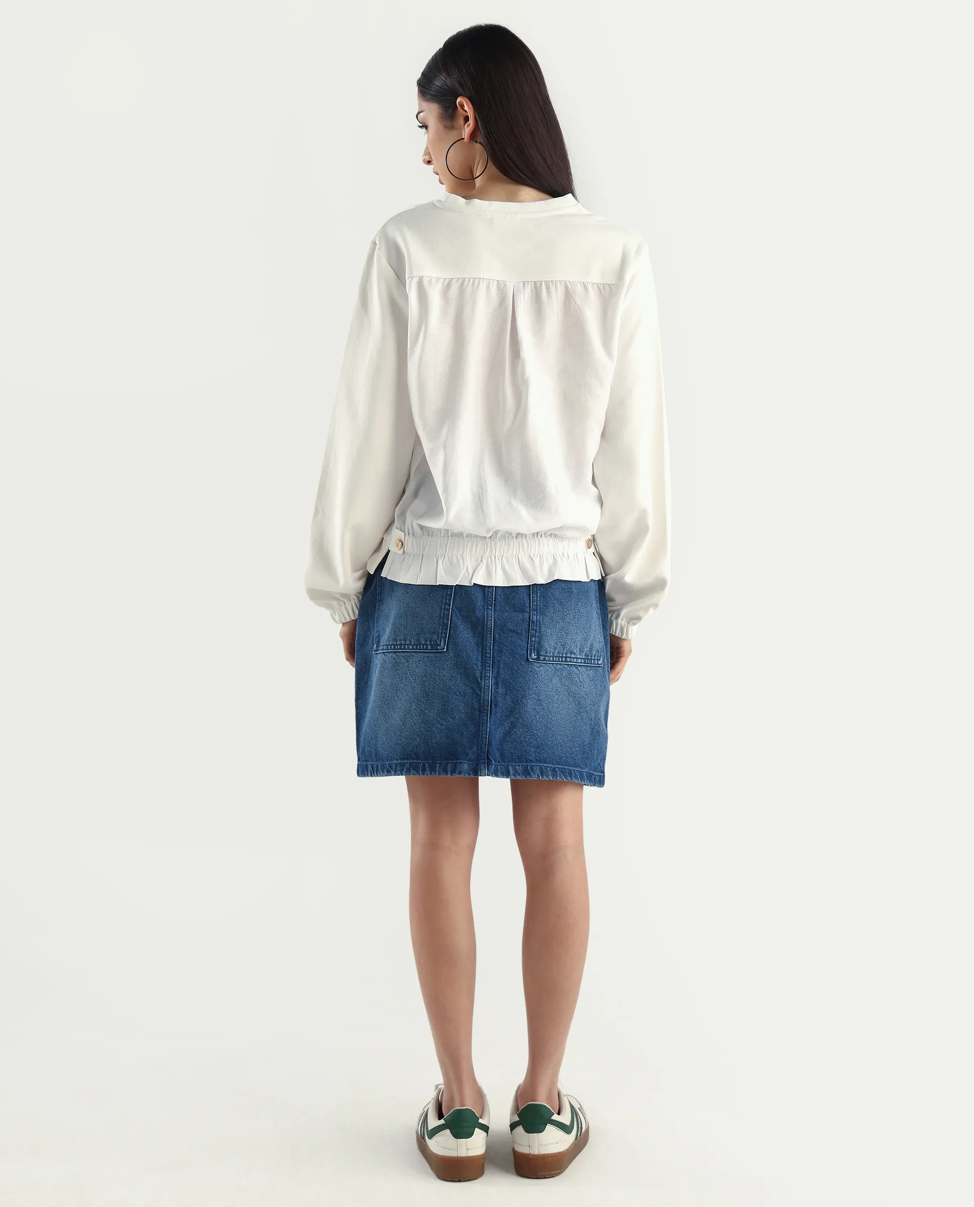 Rareism Women's Misky Blue Cotton Plain Mini Straight Fit Skirt - Image 8