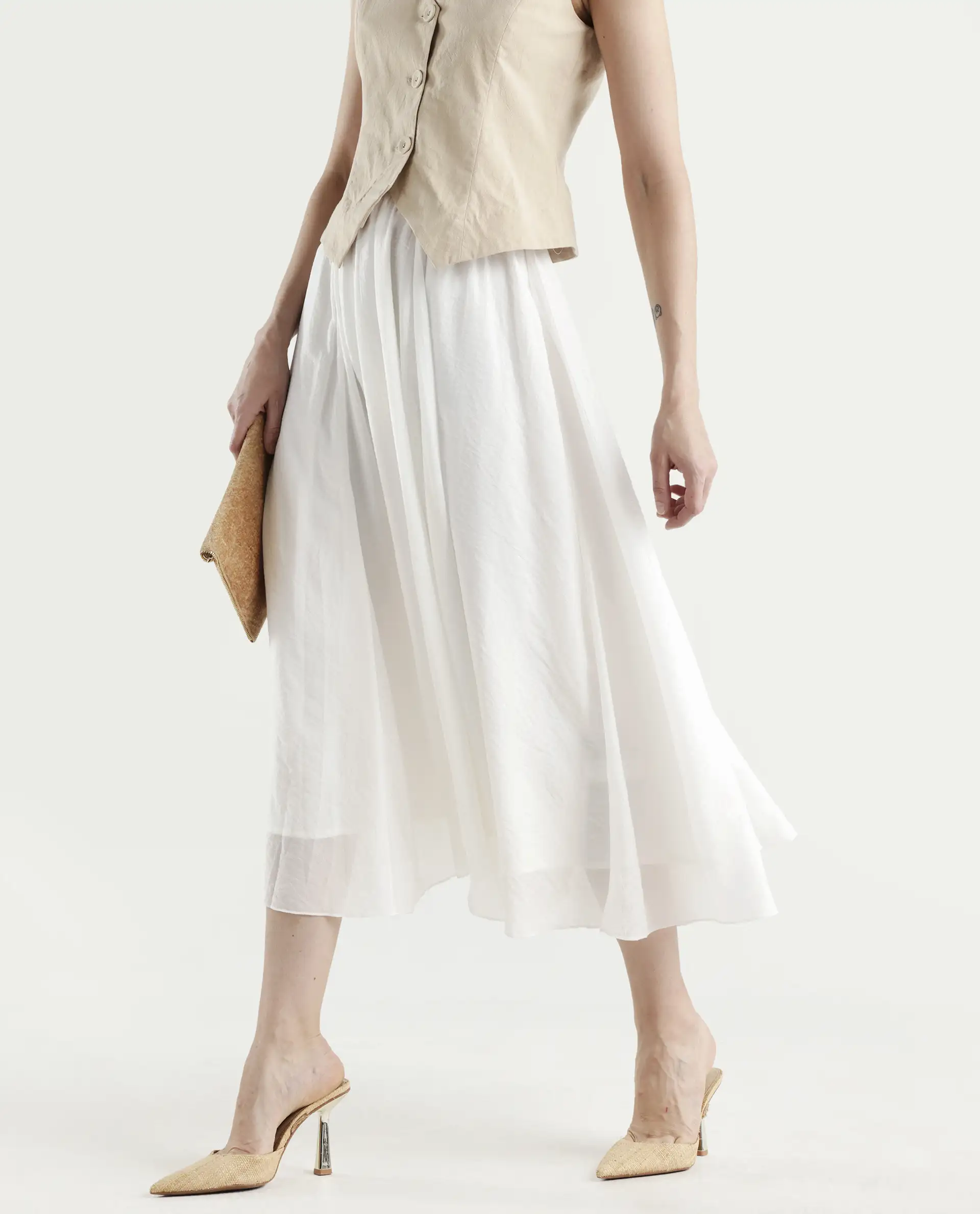 Rareism Women's Misky Off White Viscose Blend A-Line Plain Skirt - Image 4