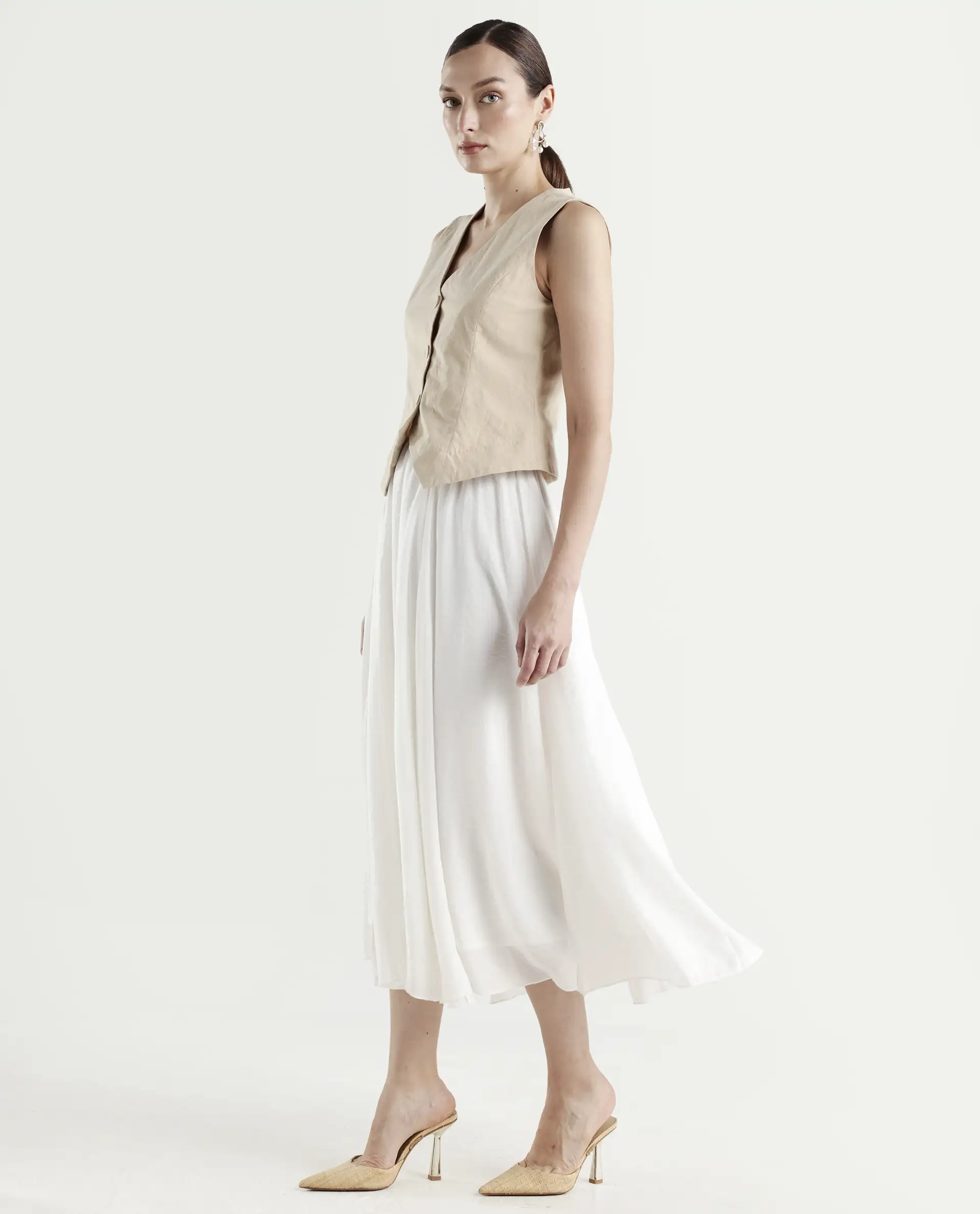 Rareism Women's Misky Off White Viscose Blend A-Line Plain Skirt - Image 5