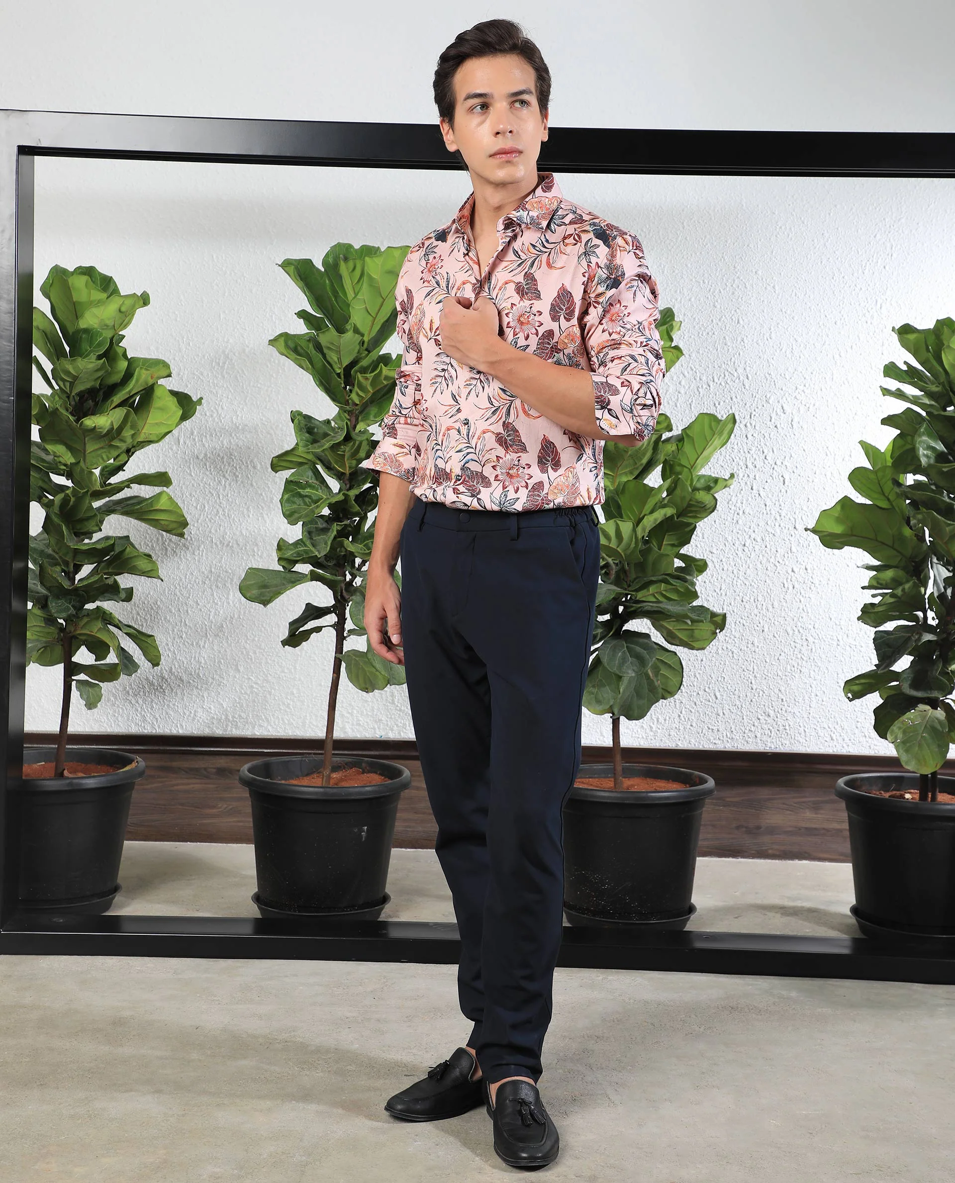 Rare Rabbit Men's Mison Pink Cotton Floral Print Regular Fit Full Sleeve Collared Shirt - Image 3