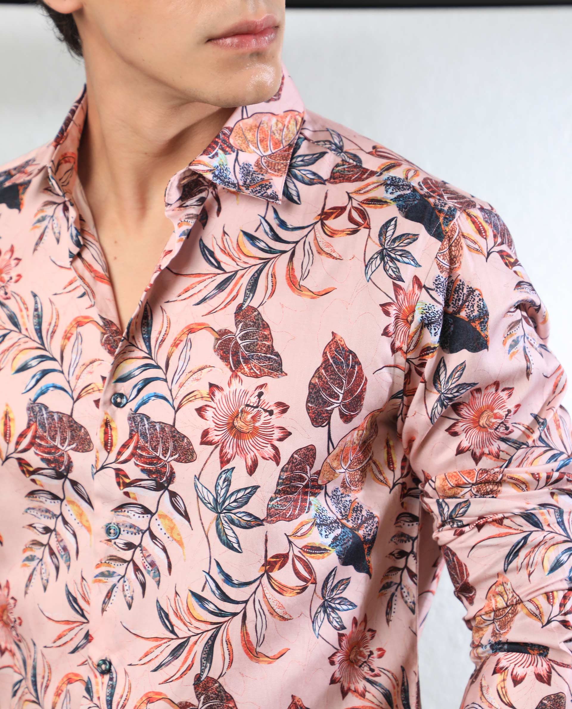 Rare Rabbit Men's Mison Pink Cotton Floral Print Regular Fit Full Sleeve Collared Shirt - Image 4