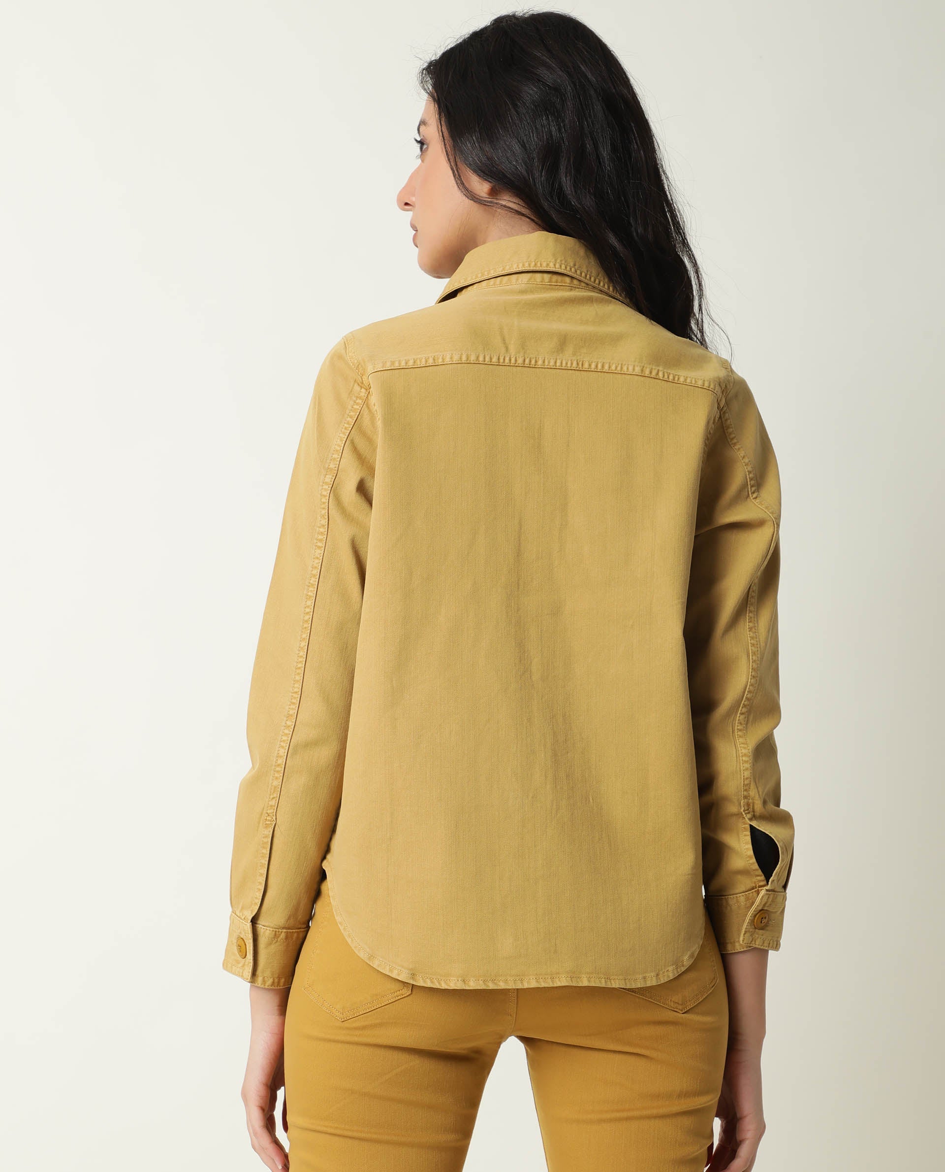 Rareism Women's Mission Mustard Cotton Blend Spread Collar Plain Regular Fit Jacket - Image 8