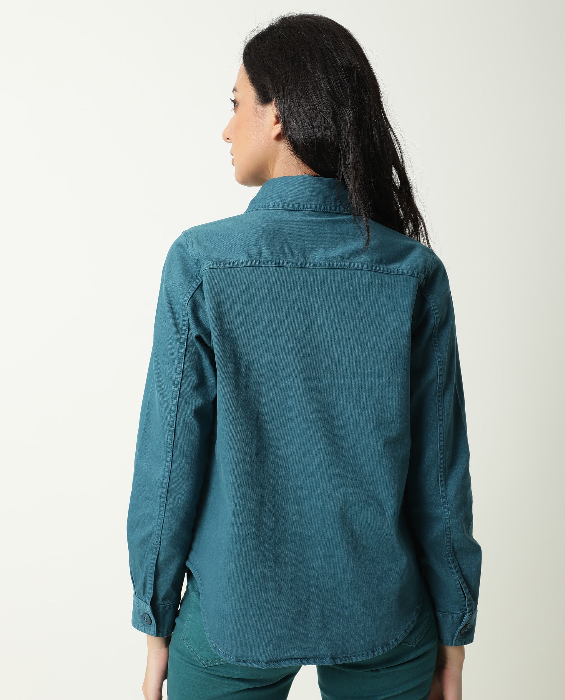 Rareism Women's Mission Petrol Cotton Blend Spread Collar Plain Regular Fit Jacket - Image 10