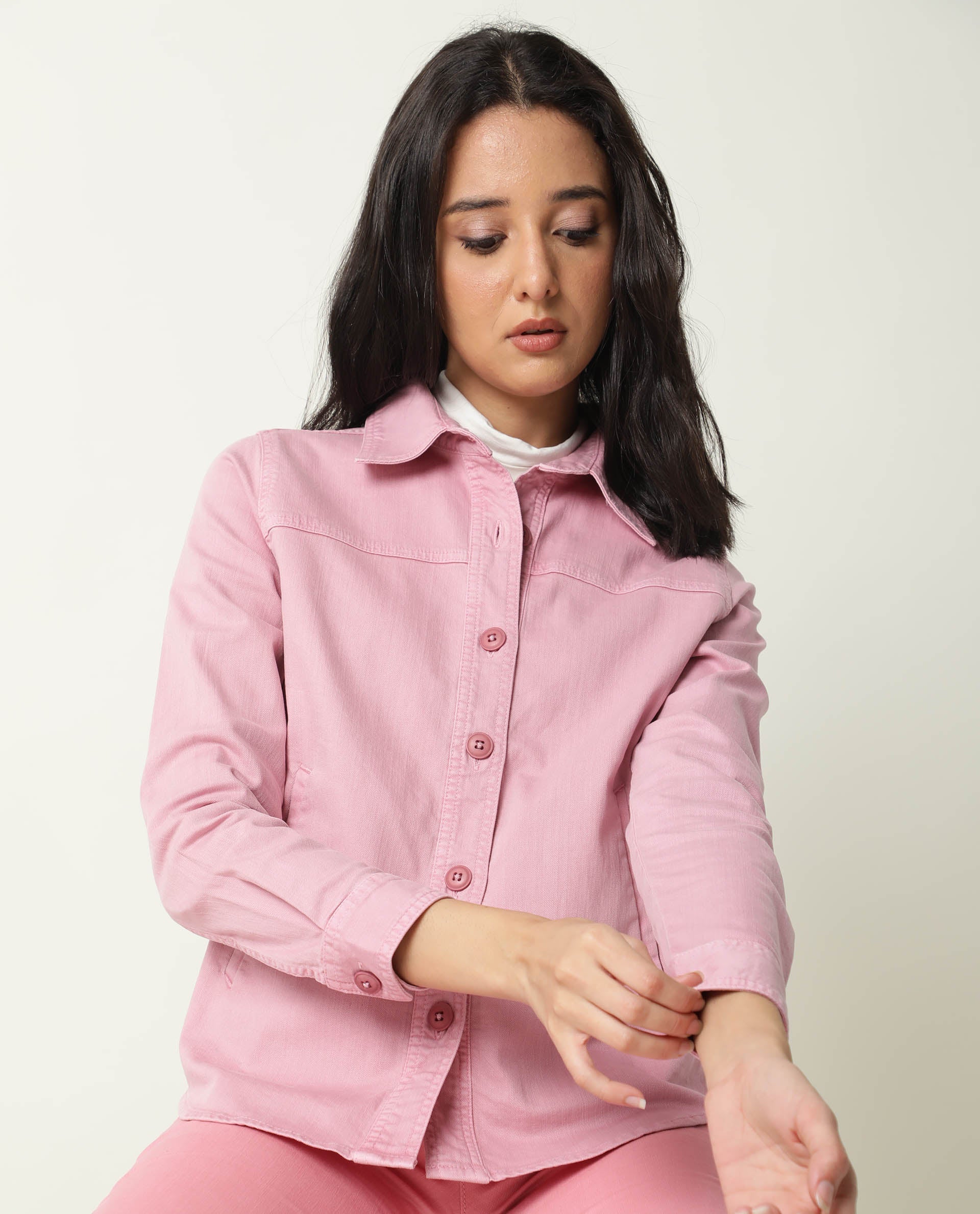 Rareism Women's Mission Pink Cotton Blend Spread Collar Plain Regular Fit Jacket - Image 2