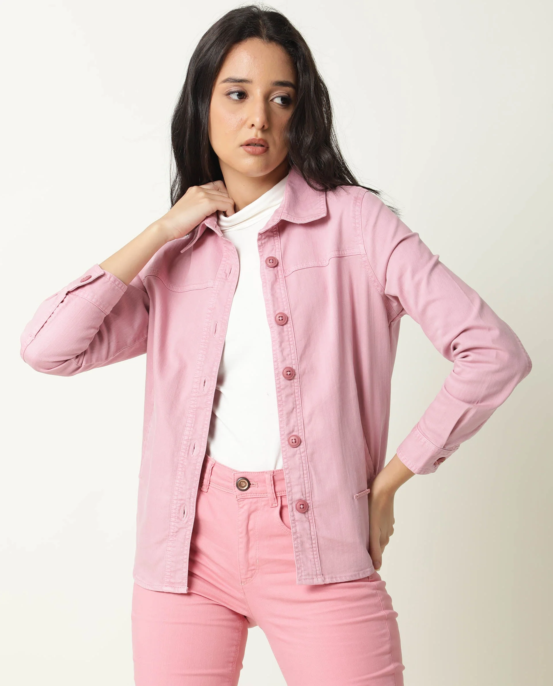 Rareism Women's Mission Pink Cotton Blend Spread Collar Plain Regular Fit Jacket - Image 5