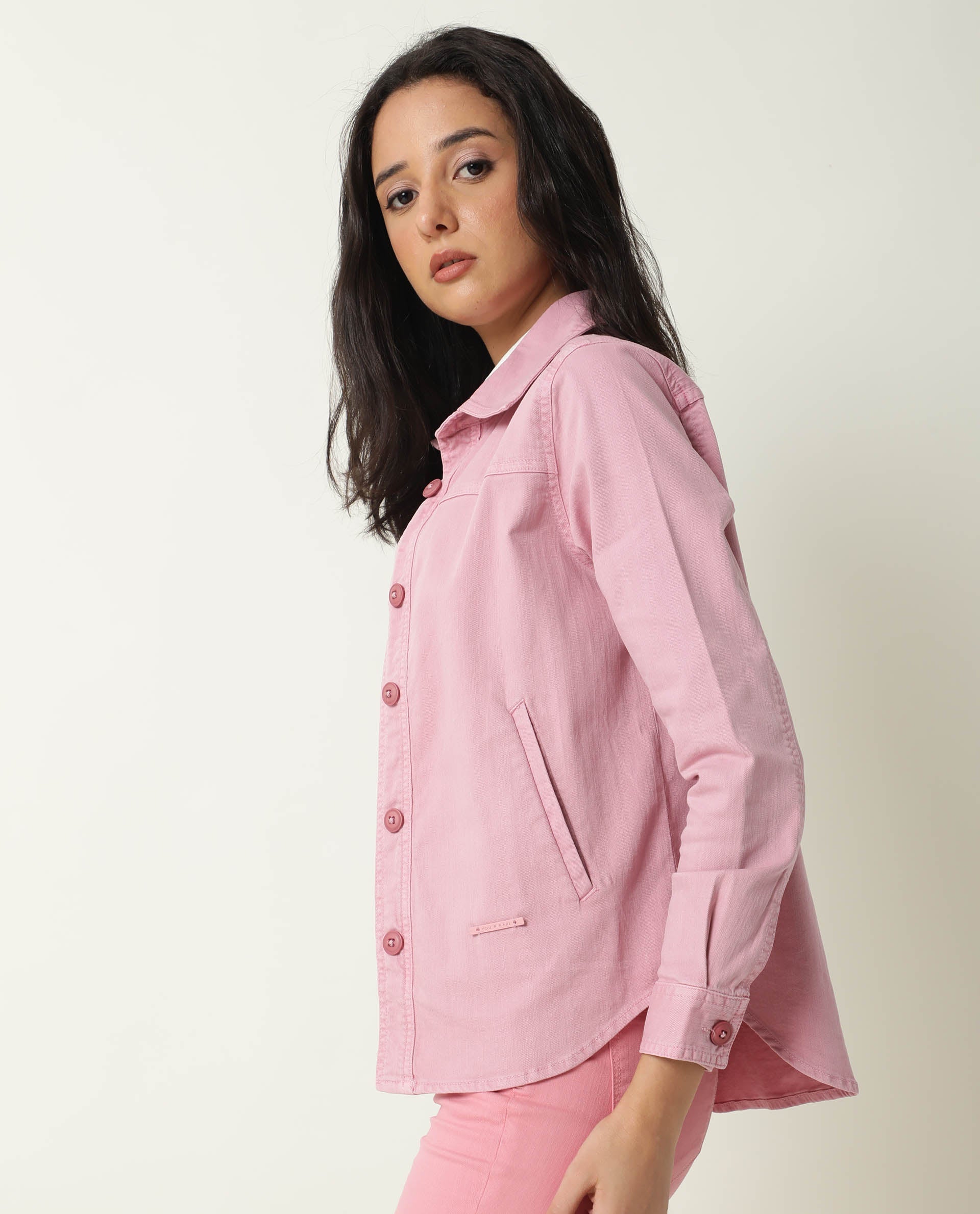 Rareism Women's Mission Pink Cotton Blend Spread Collar Plain Regular Fit Jacket - Image 8
