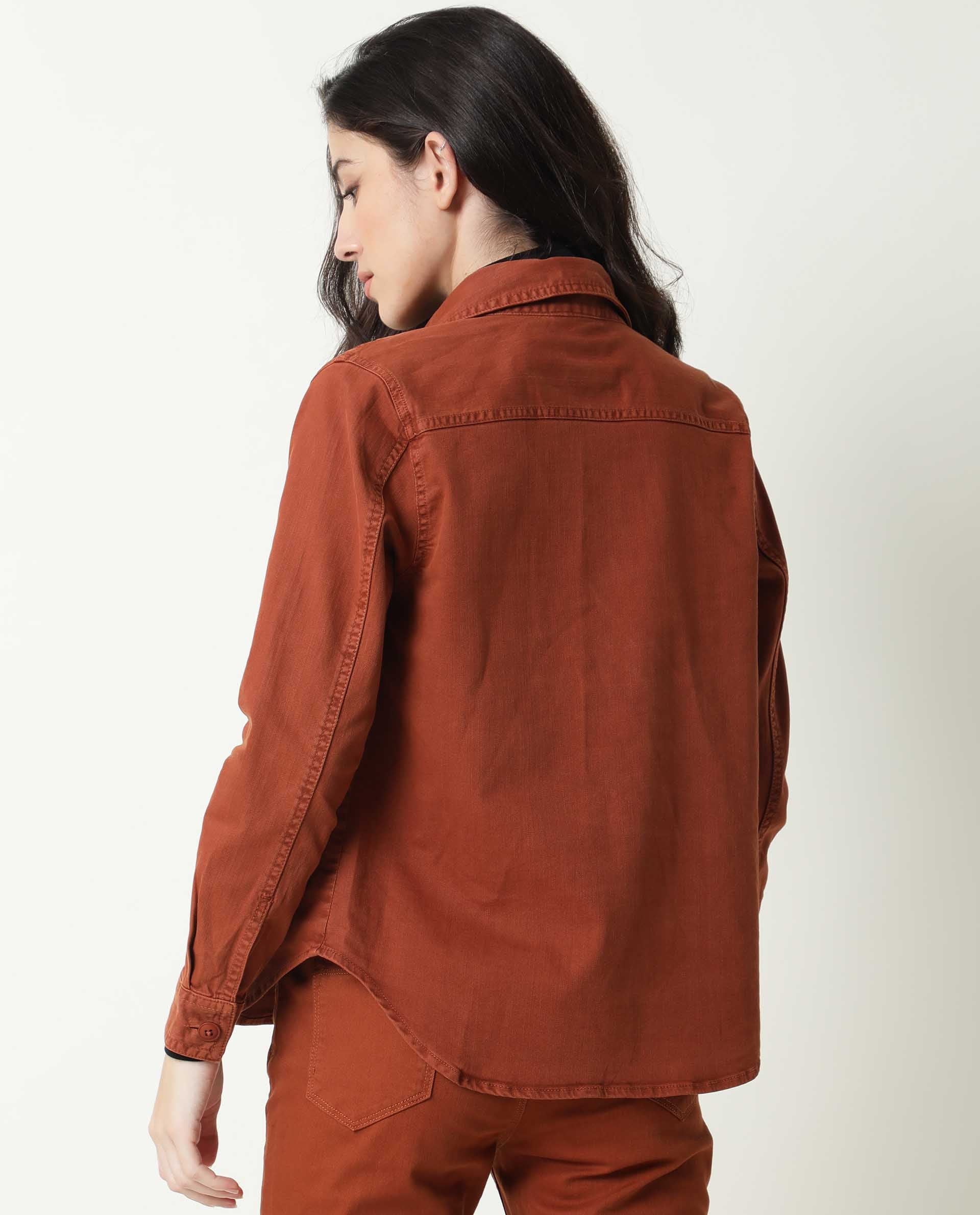 Rareism Women's Mission Rust Cotton Blend Spread Collar Plain Regular Fit Jacket - Image 11