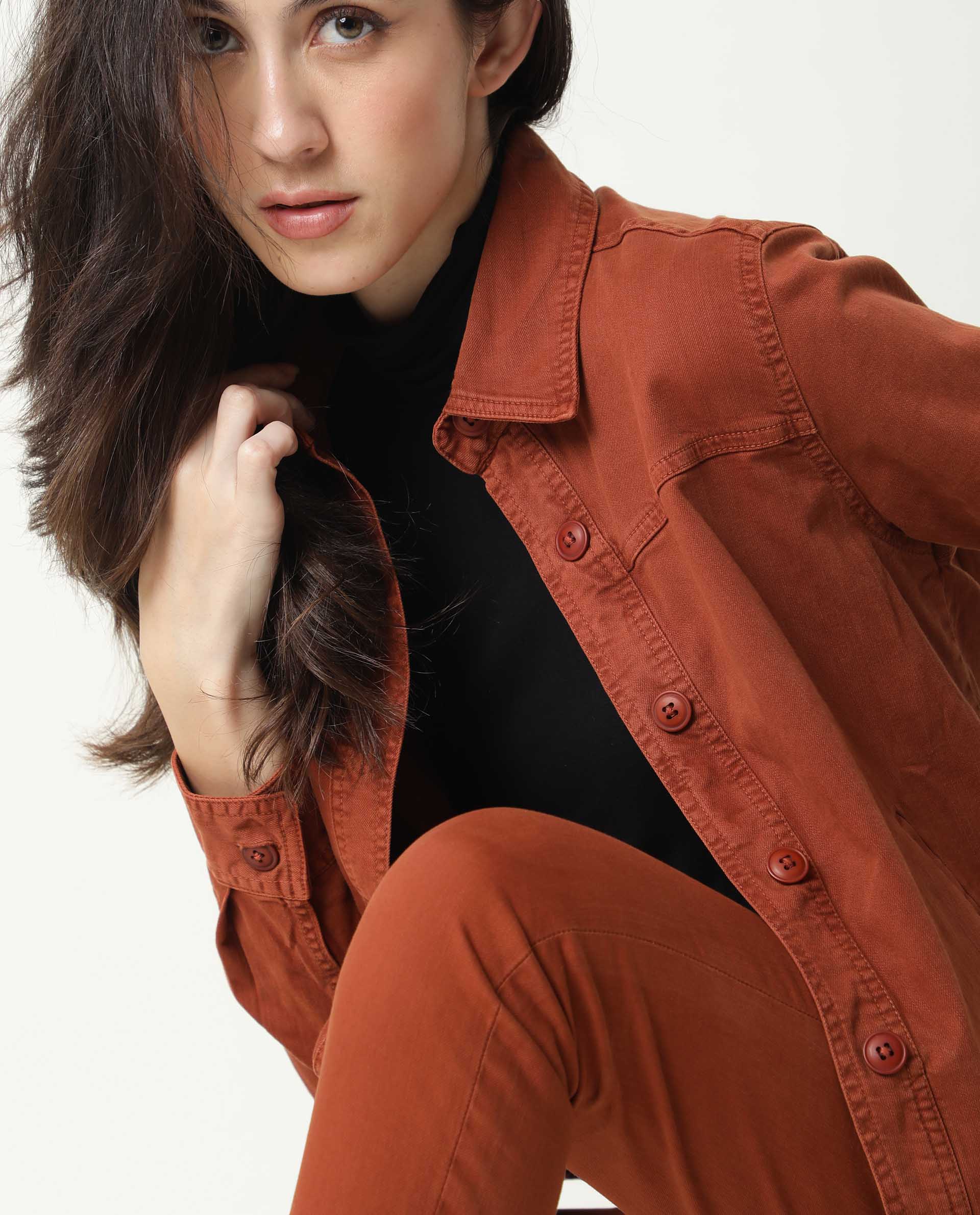 Rareism Women's Mission Rust Cotton Blend Spread Collar Plain Regular Fit Jacket - Image 3