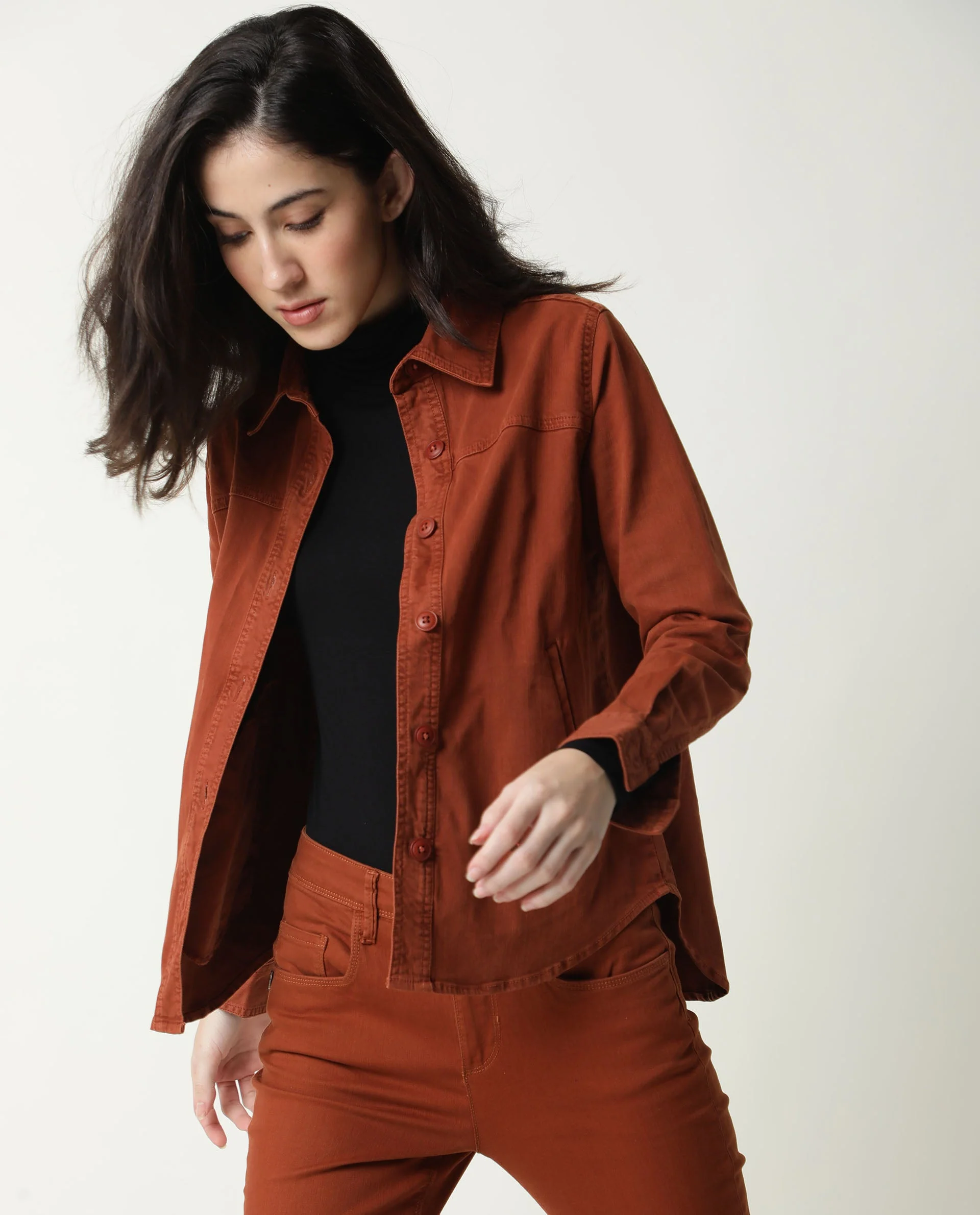 Rareism Women's Mission Rust Cotton Blend Spread Collar Plain Regular Fit Jacket - Image 7