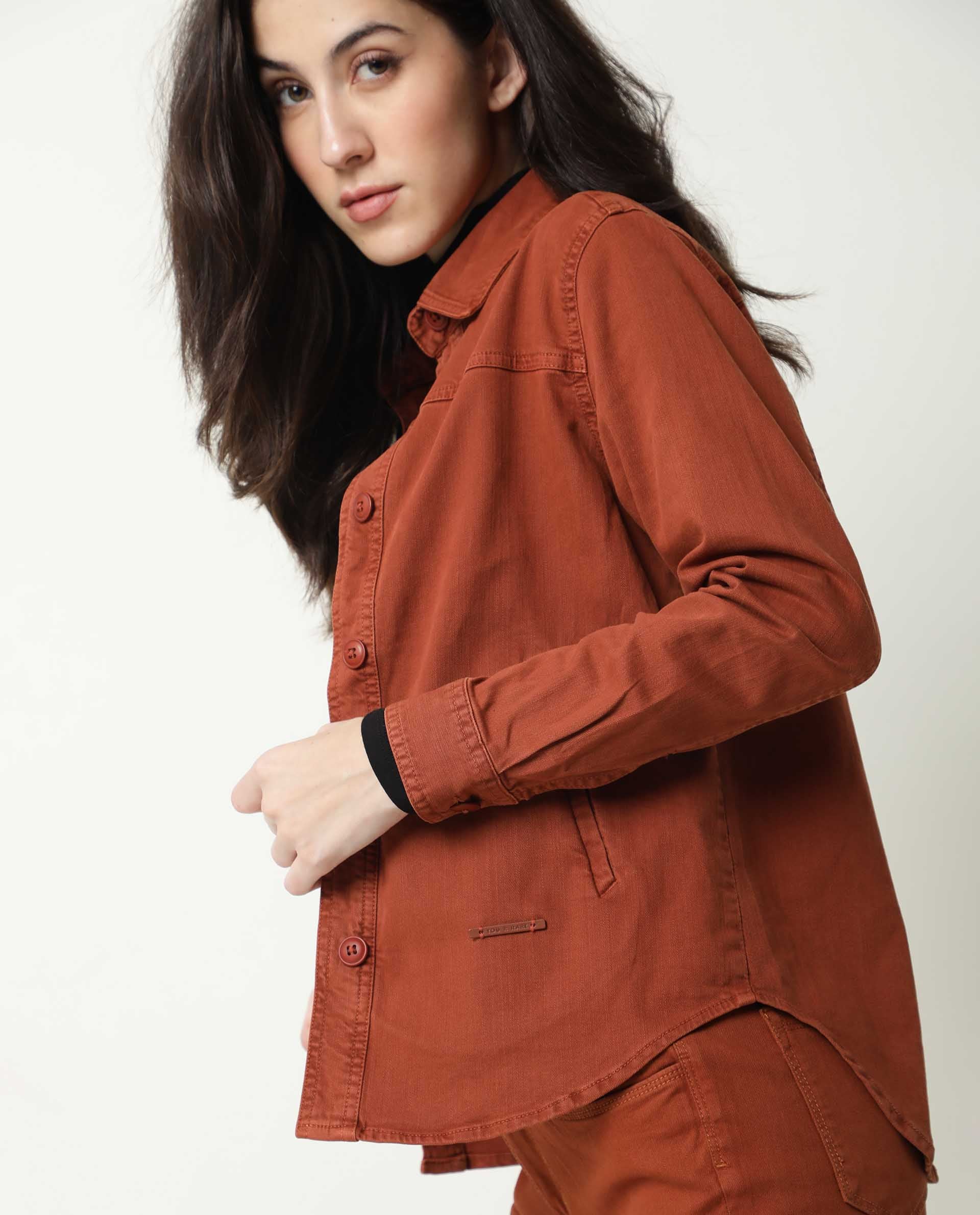 Rareism Women's Mission Rust Cotton Blend Spread Collar Plain Regular Fit Jacket - Image 9