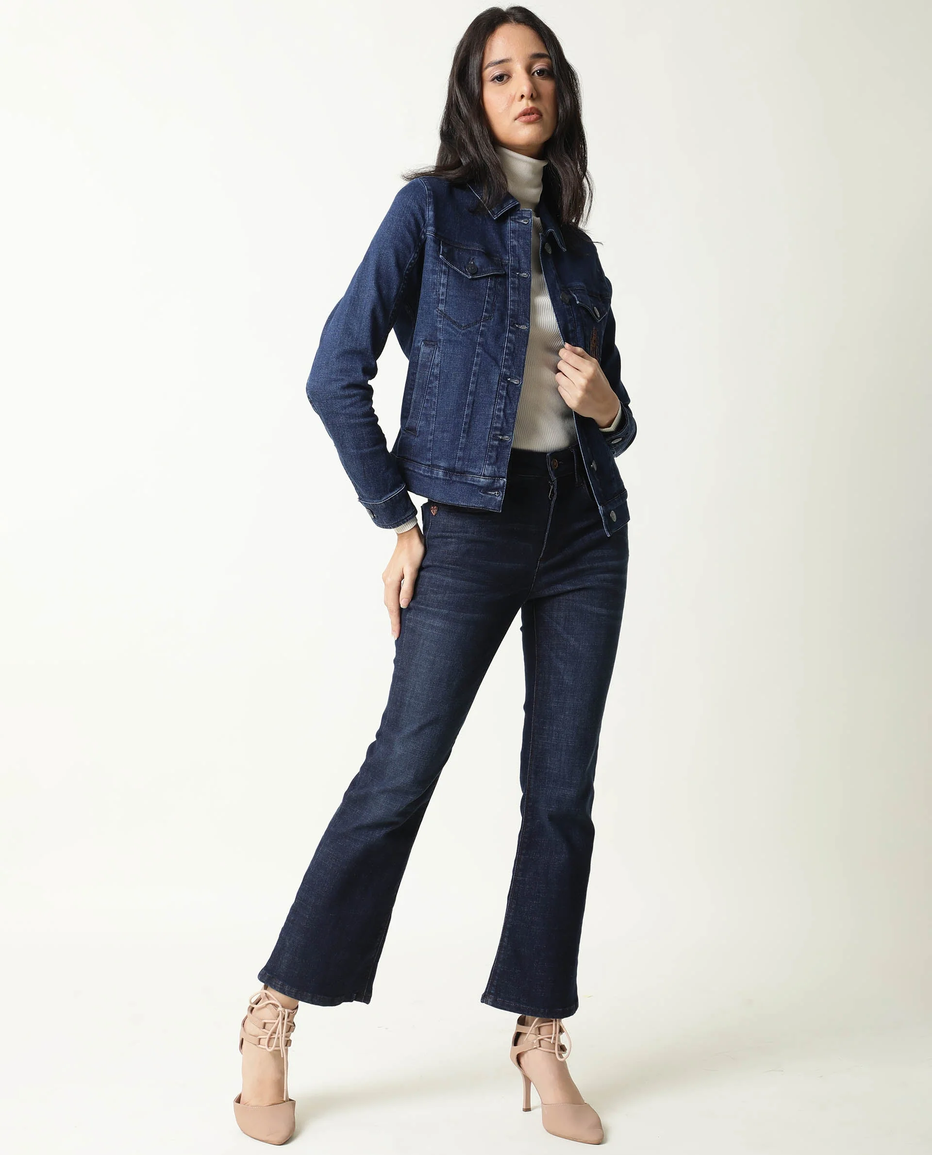 Rareism Women's Misso Dark Blue Cotton Blend Spread Collar Plain Regular Fit Jacket - Image 10
