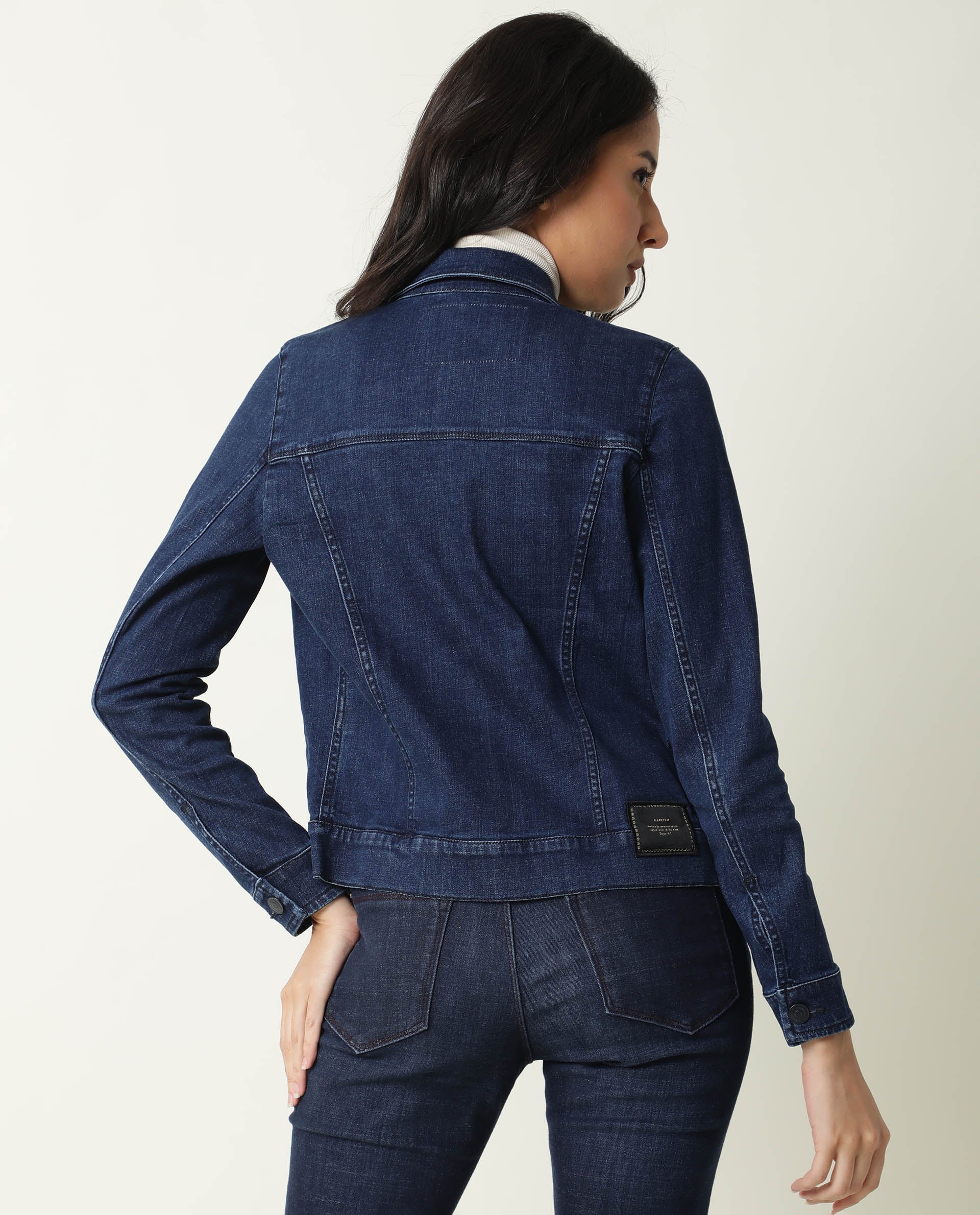 Rareism Women's Misso Dark Blue Cotton Blend Spread Collar Plain Regular Fit Jacket - Image 6