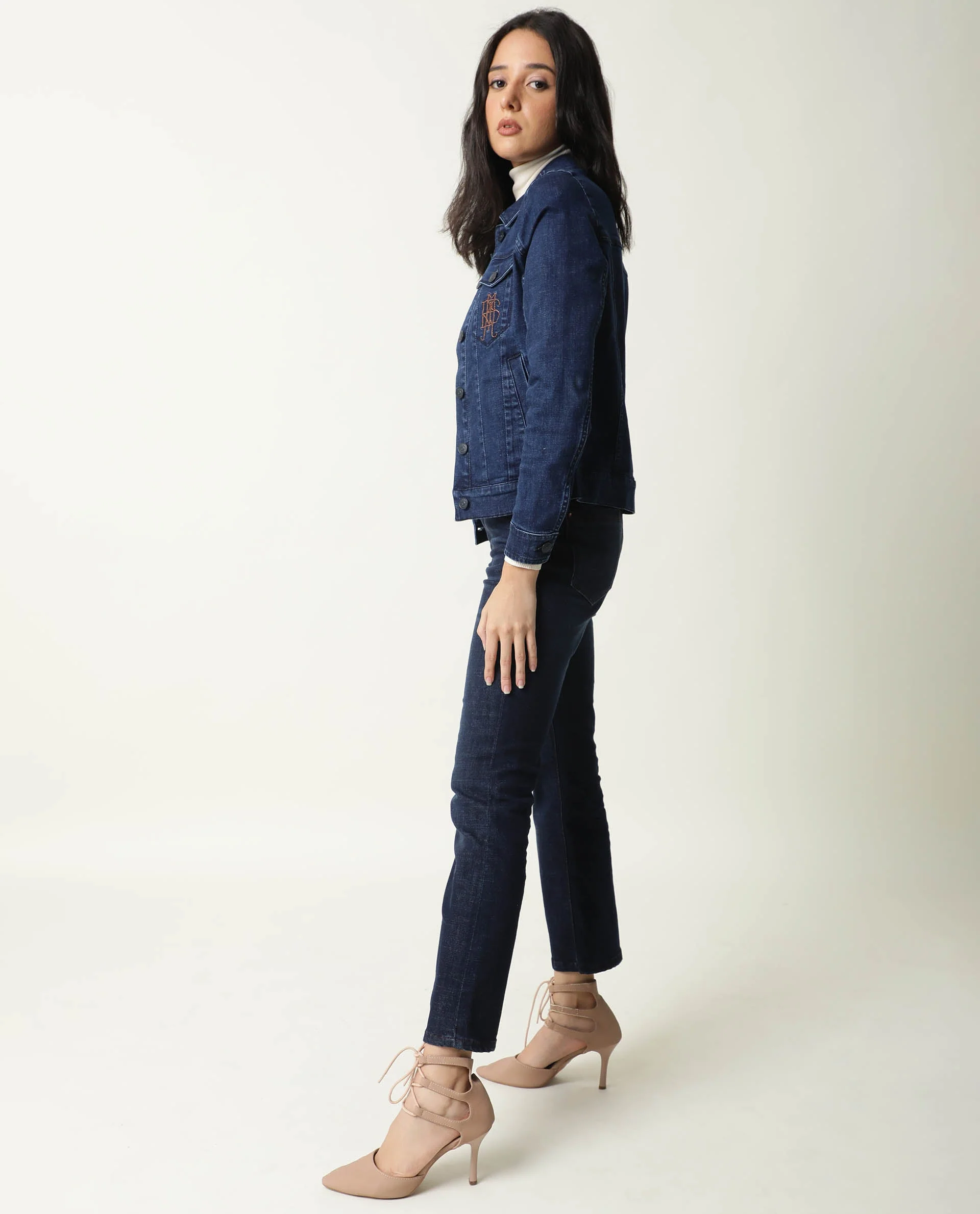 Rareism Women's Misso Dark Blue Cotton Blend Spread Collar Plain Regular Fit Jacket - Image 9