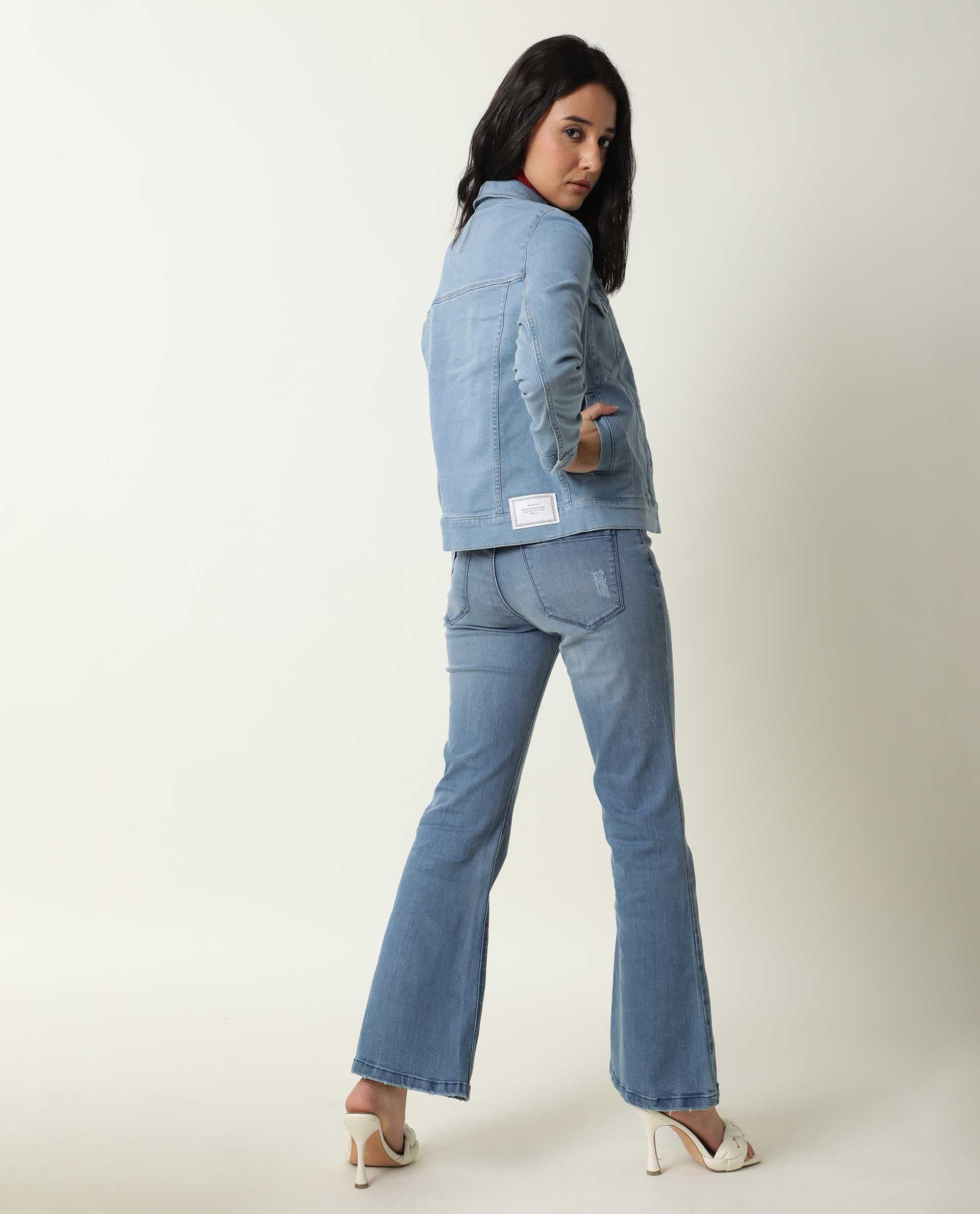 Rareism Women's Misso Light Blue Cotton Blend Spread Collar Plain Regular Fit Jacket - Image 10