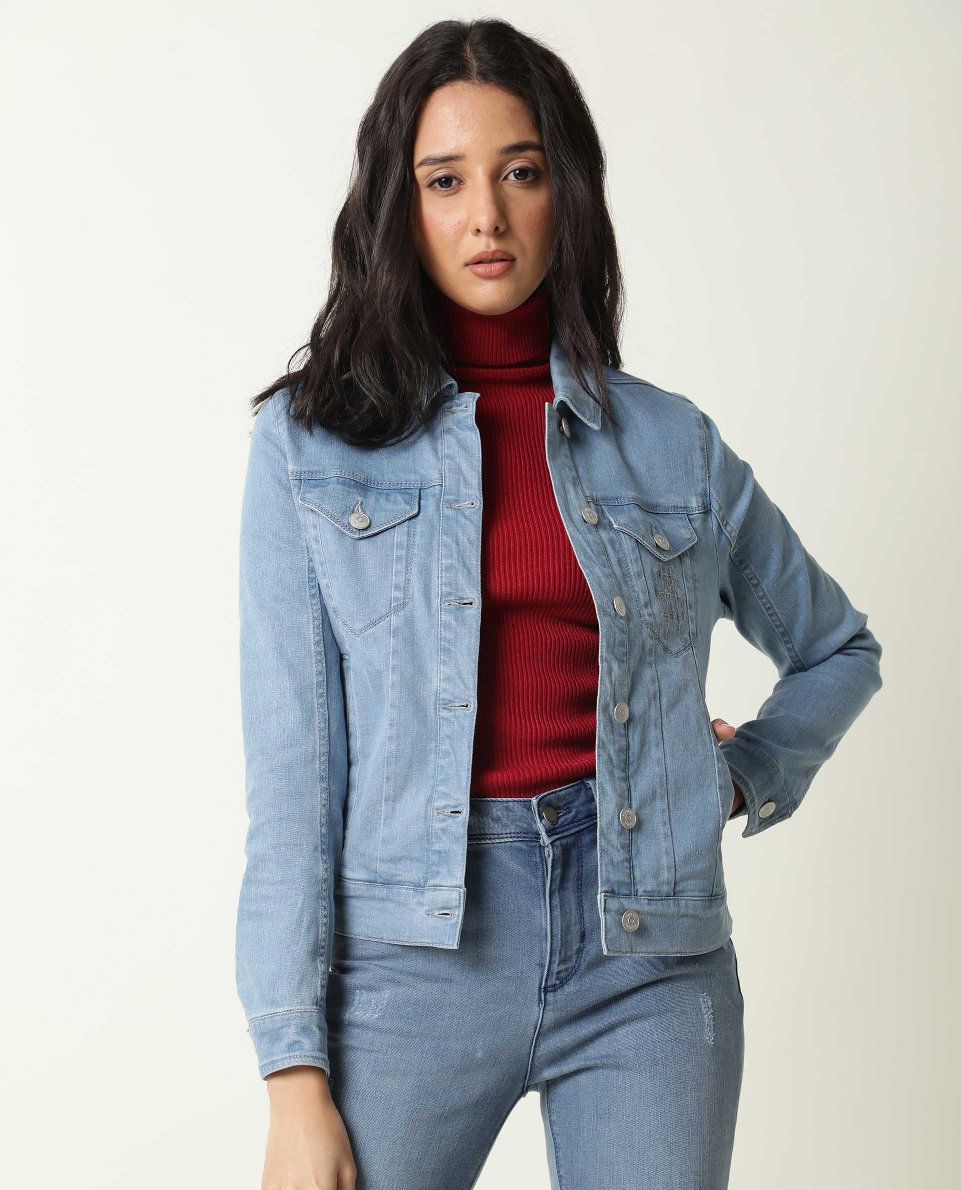 Rareism Women's Misso Light Blue Cotton Blend Spread Collar Plain Regular Fit Jacket - Image 2
