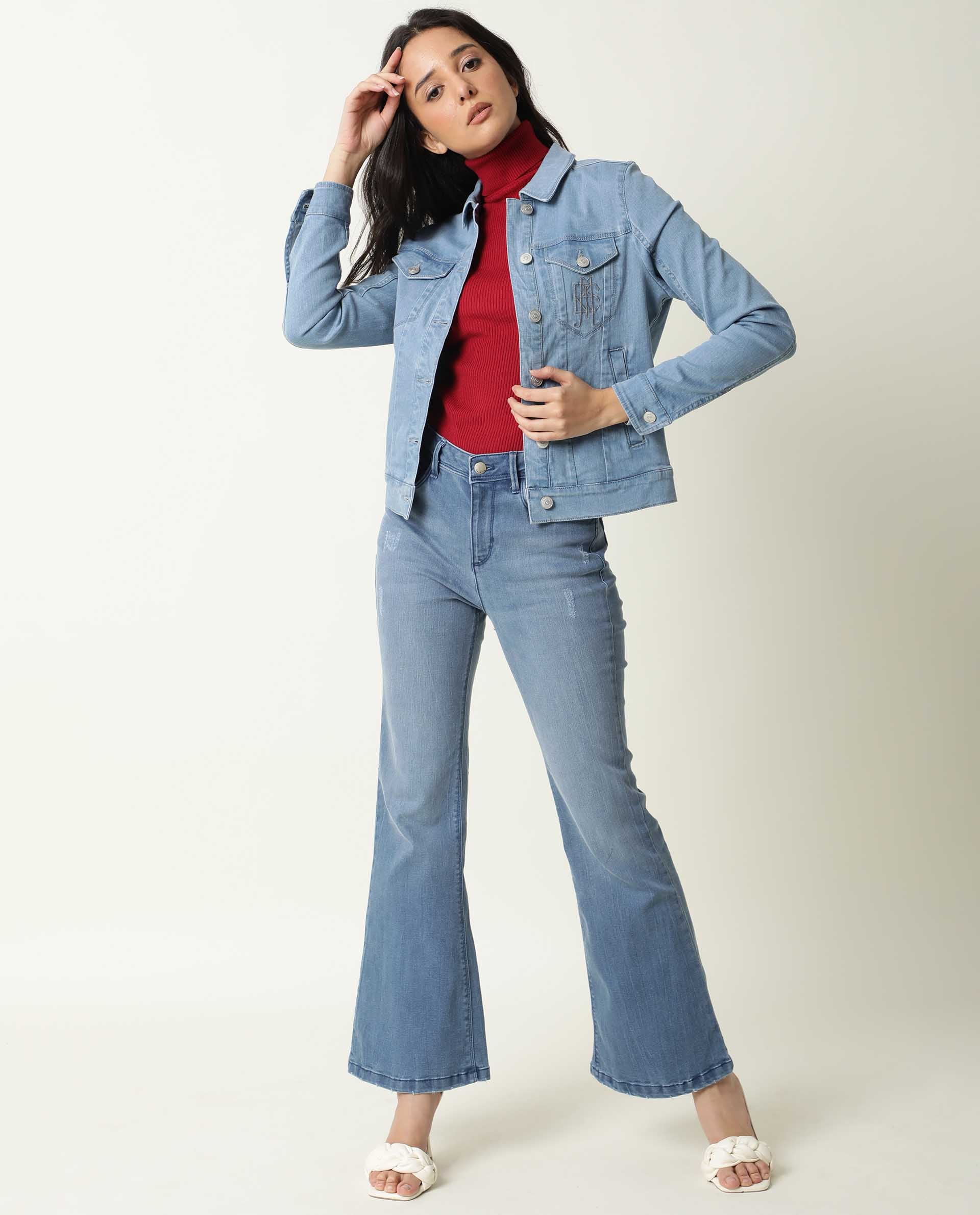 Rareism Women's Misso Light Blue Cotton Blend Spread Collar Plain Regular Fit Jacket - Image 3
