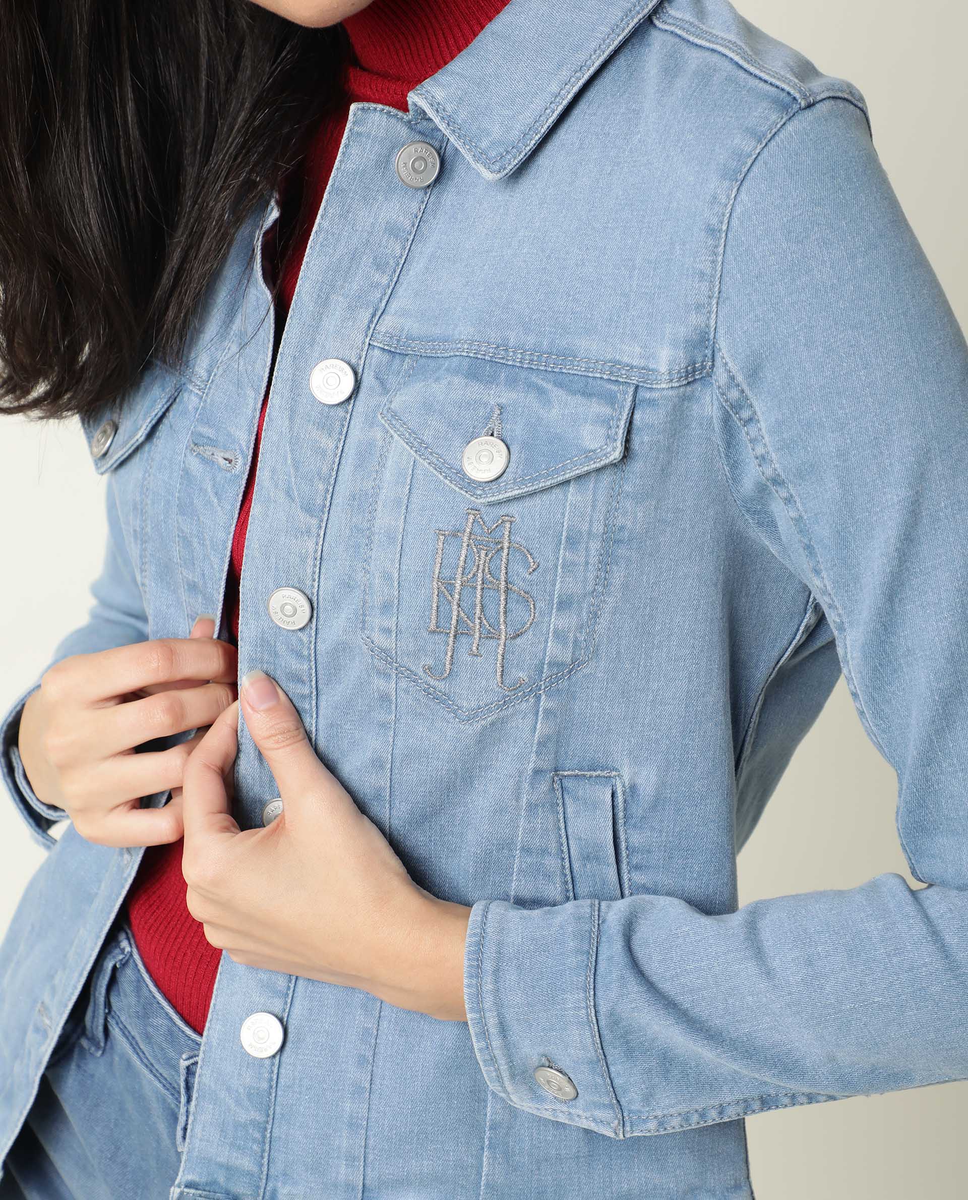 Rareism Women's Misso Light Blue Cotton Blend Spread Collar Plain Regular Fit Jacket - Image 4