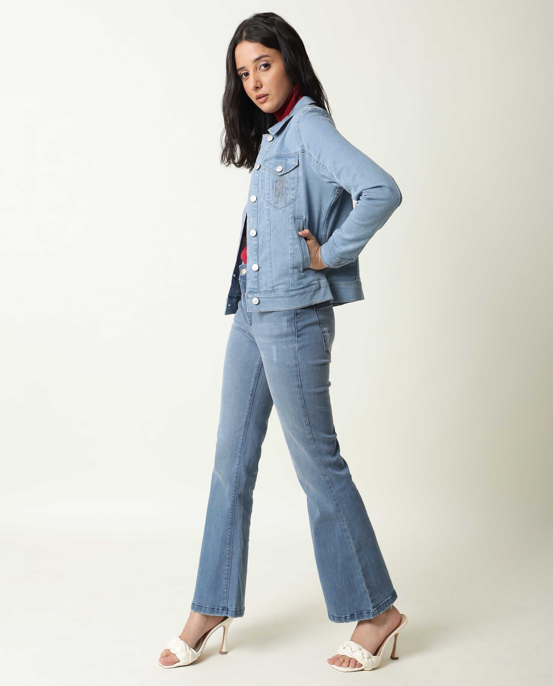 Rareism Women's Misso Light Blue Cotton Blend Spread Collar Plain Regular Fit Jacket - Image 6