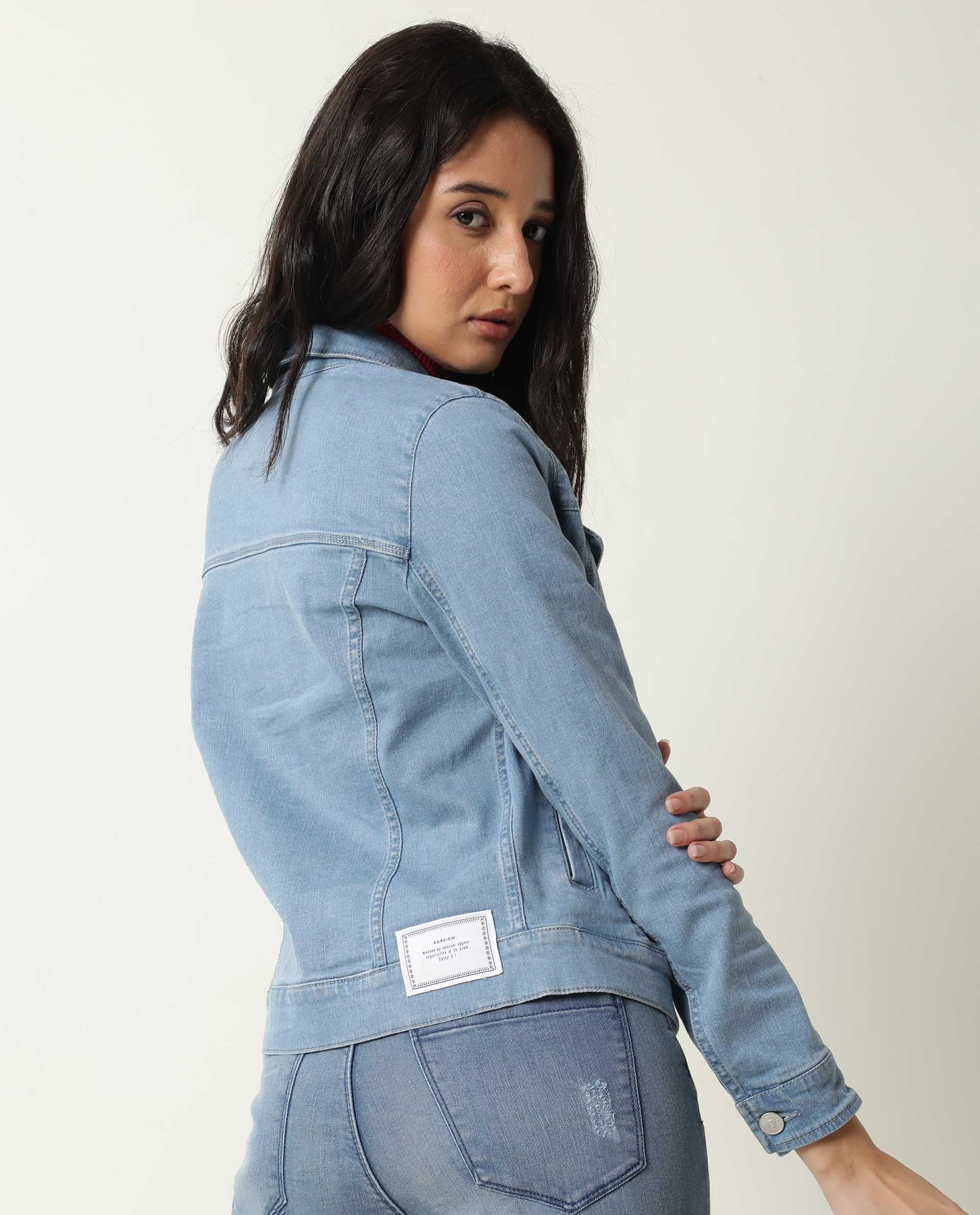 Rareism Women's Misso Light Blue Cotton Blend Spread Collar Plain Regular Fit Jacket - Image 7