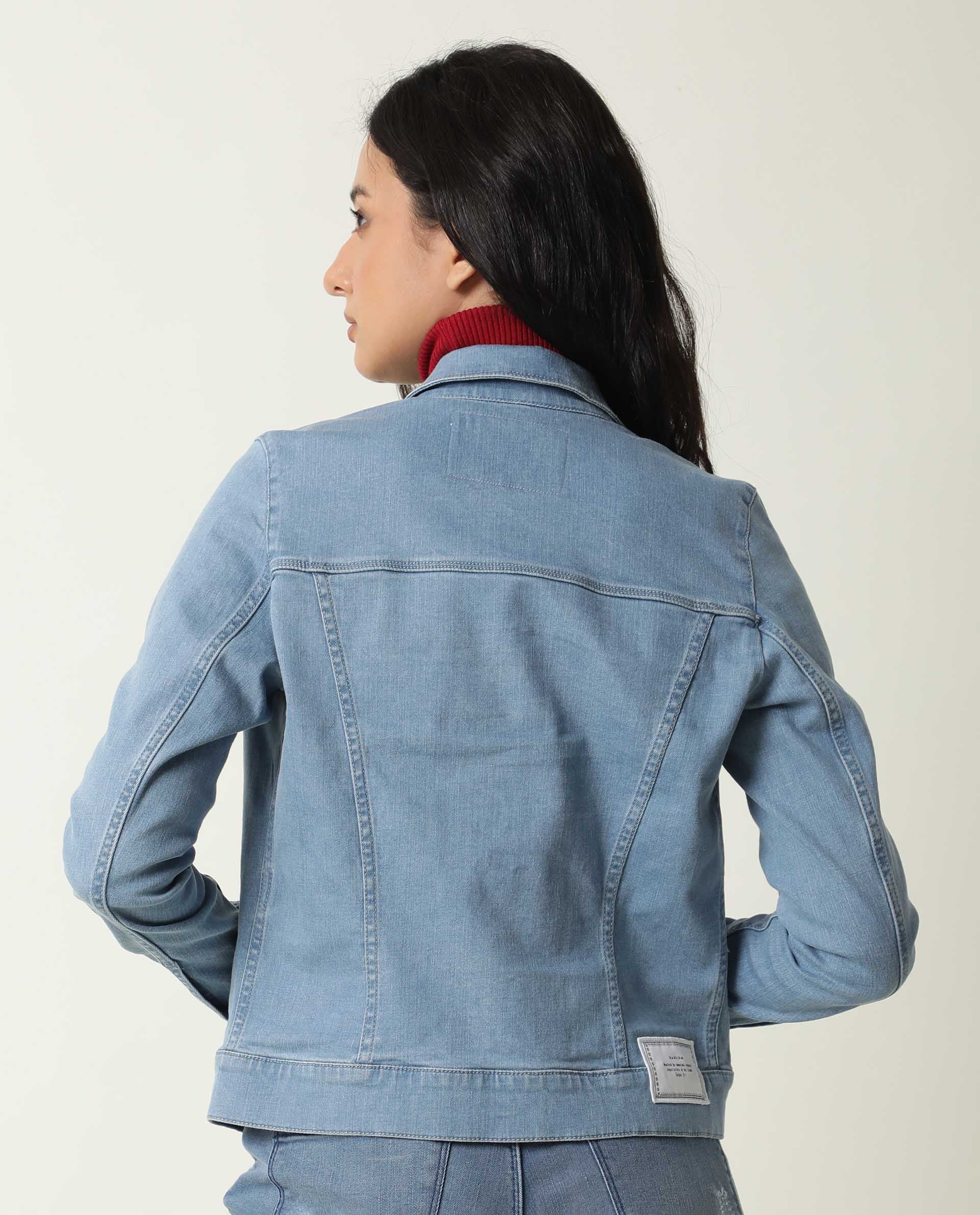 Rareism Women's Misso Light Blue Cotton Blend Spread Collar Plain Regular Fit Jacket - Image 9