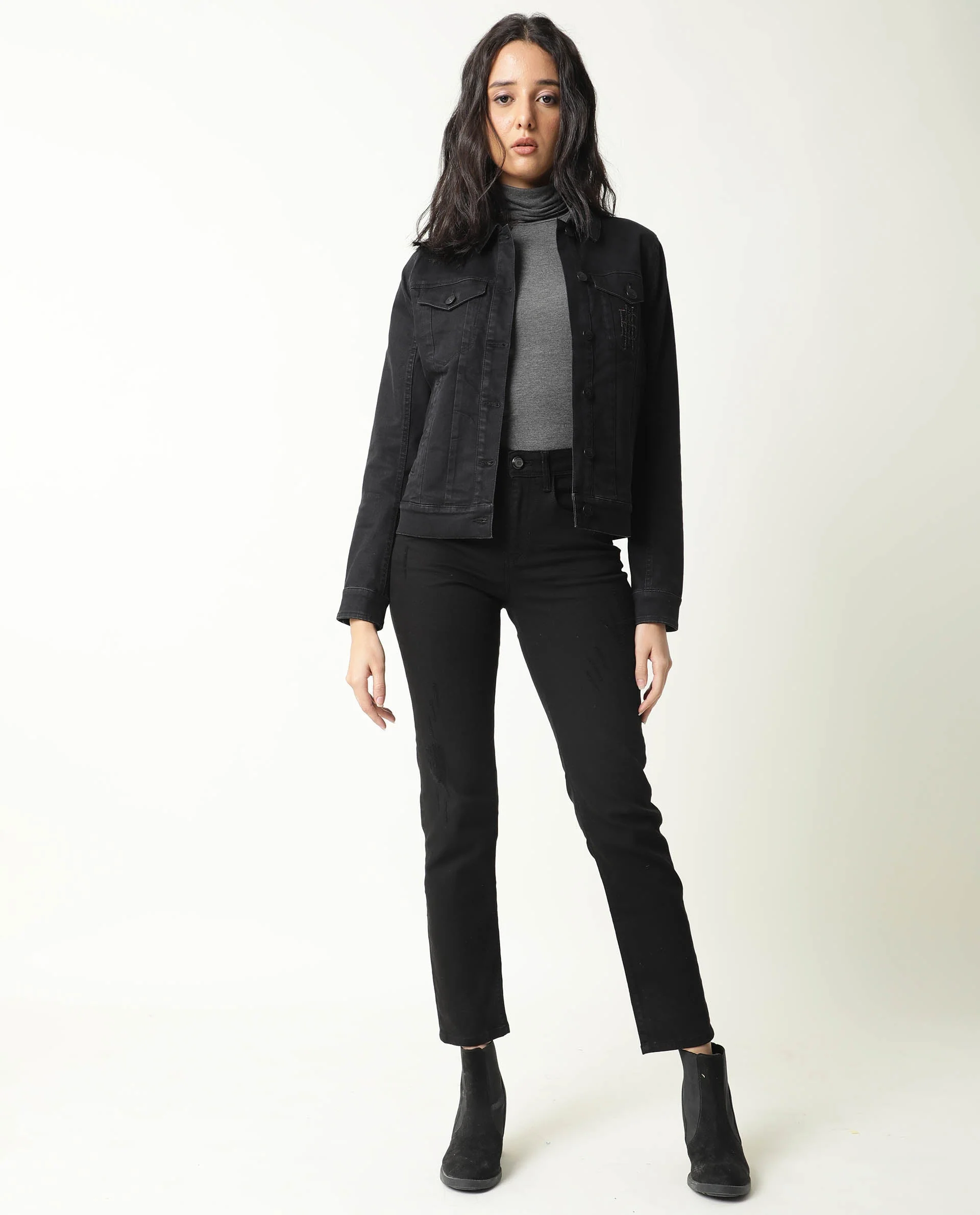 Rareism Women's Misso Black Cotton Blend Spread Collar Plain Regular Fit Jacket - Image 3