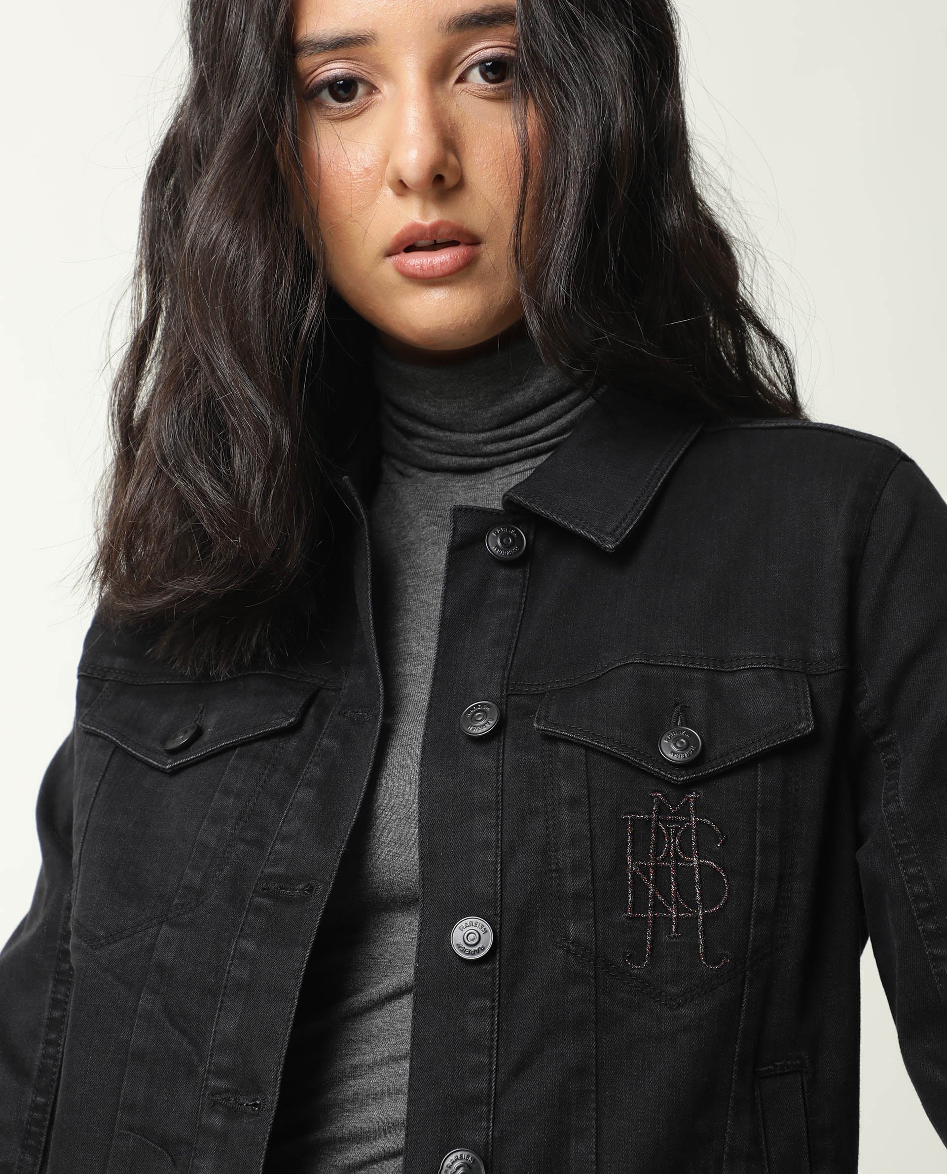 Rareism Women's Misso Black Cotton Blend Spread Collar Plain Regular Fit Jacket - Image 4