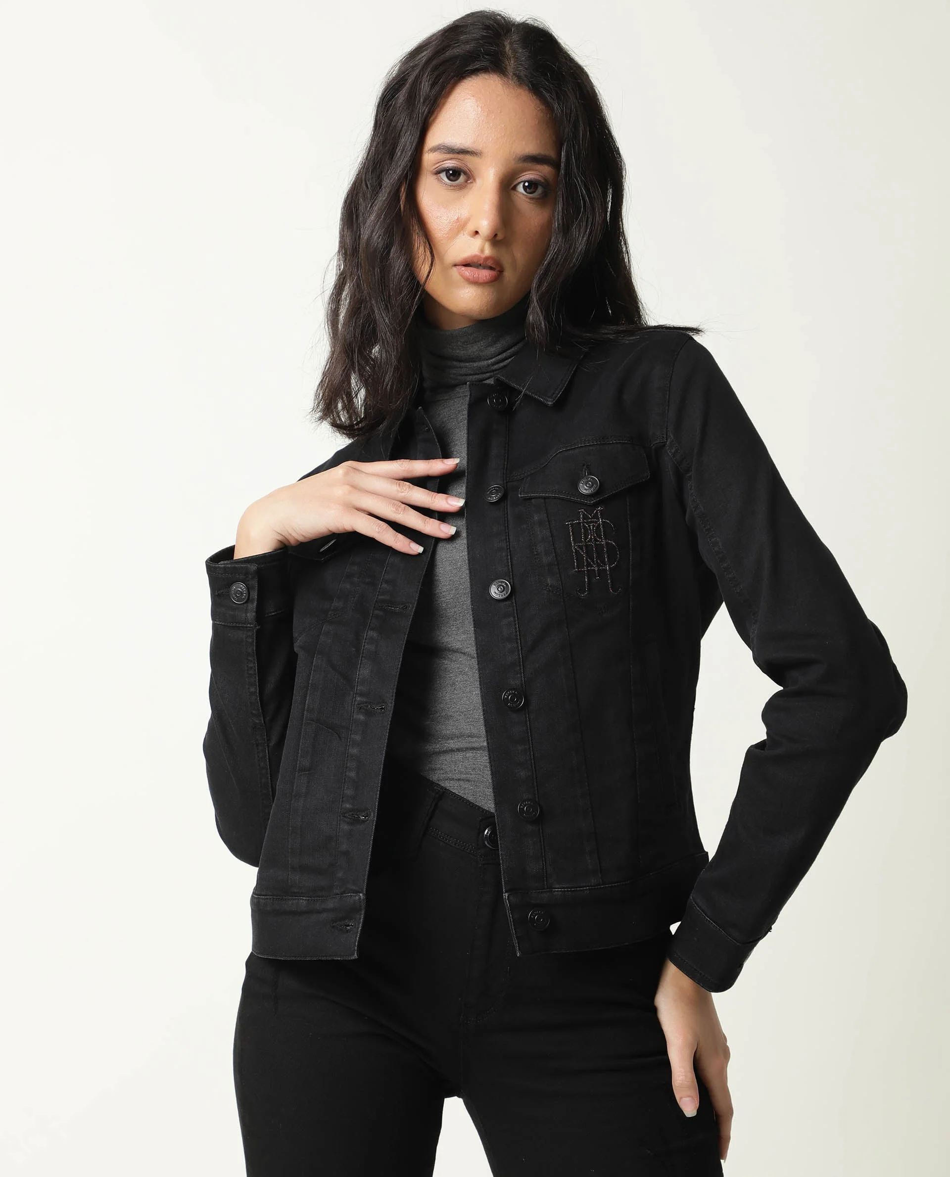 Rareism Women's Misso Black Cotton Blend Spread Collar Plain Regular Fit Jacket - Image 5
