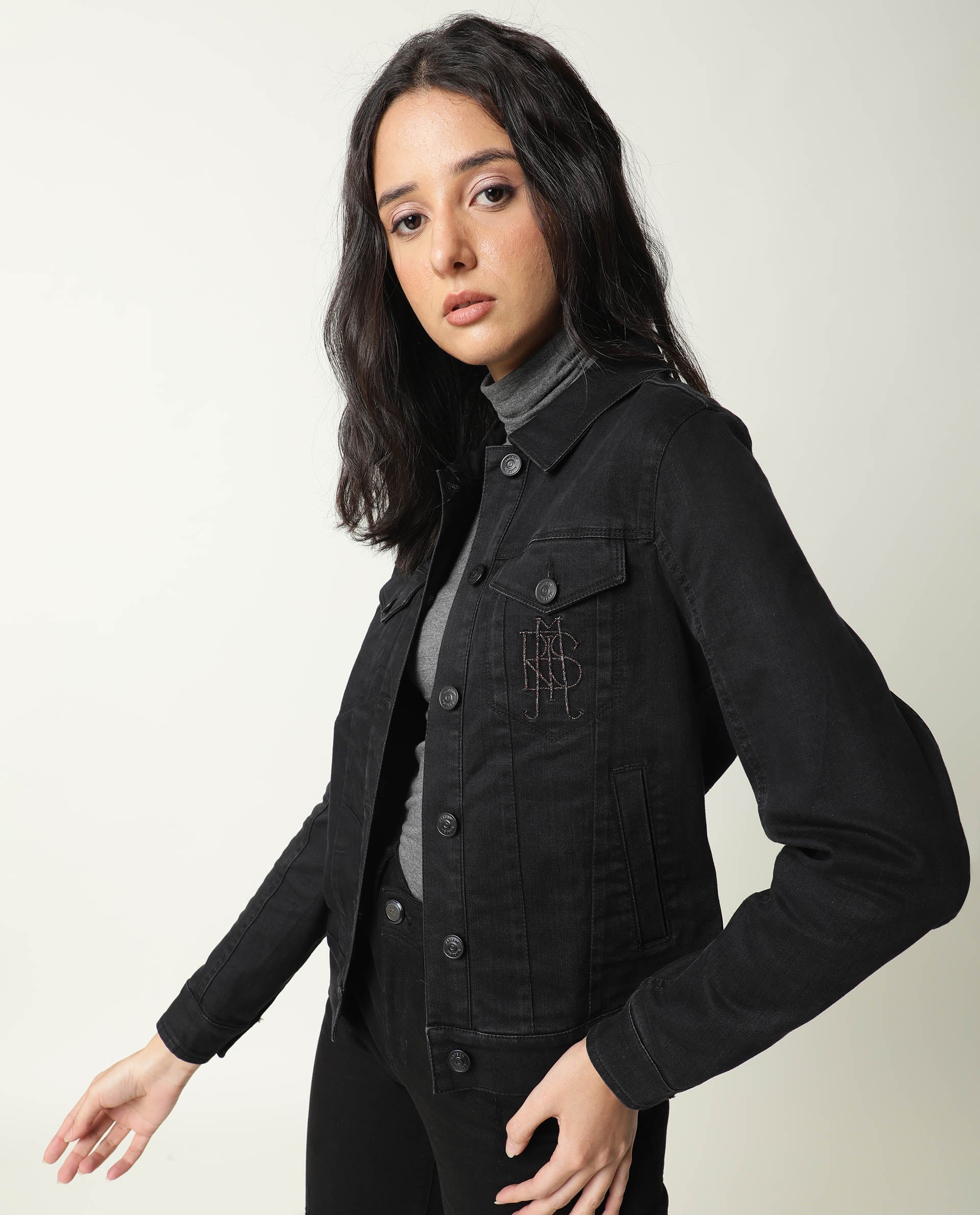 Rareism Women's Misso Black Cotton Blend Spread Collar Plain Regular Fit Jacket - Image 6