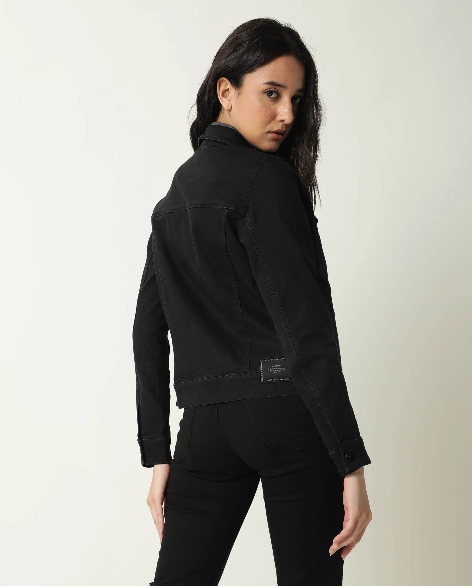 Rareism Women's Misso Black Cotton Blend Spread Collar Plain Regular Fit Jacket - Image 9