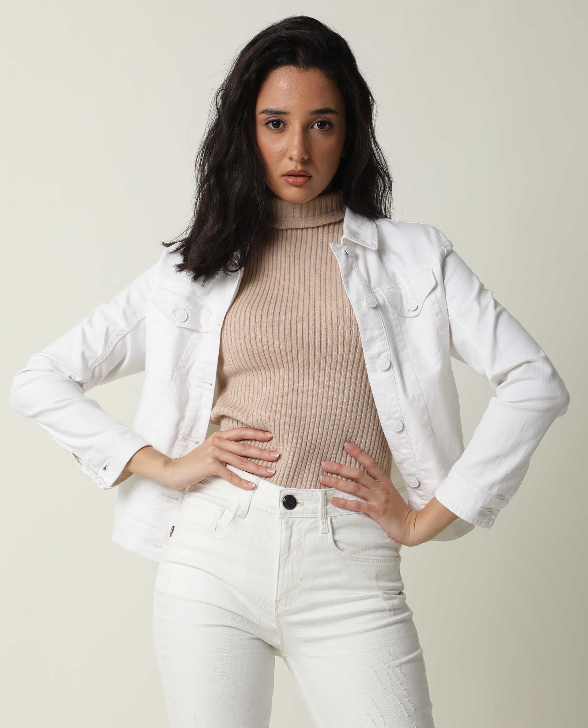 Rareism Women's Misso White Cotton Blend Spread Collar Plain Regular Fit Jacket - Image 4