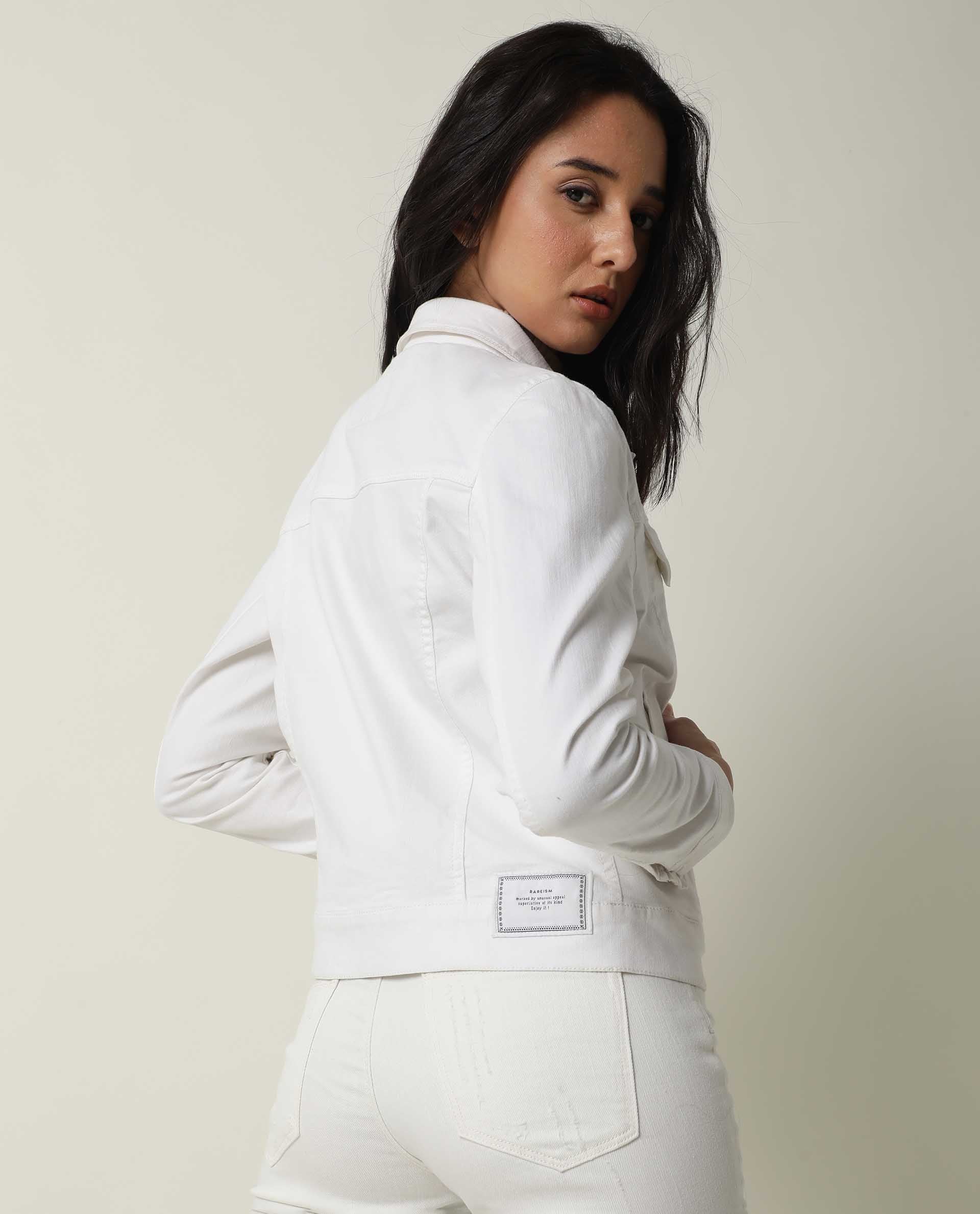 Rareism Women's Misso White Cotton Blend Spread Collar Plain Regular Fit Jacket - Image 6
