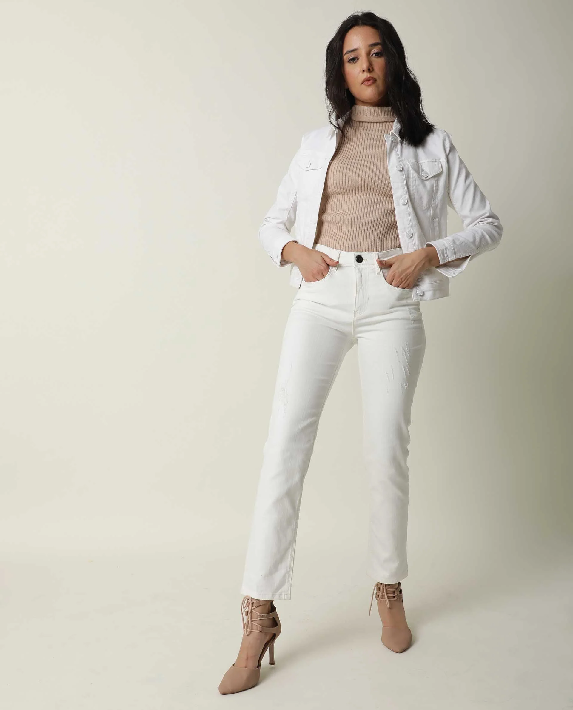 Rareism Women's Misso White Cotton Blend Spread Collar Plain Regular Fit Jacket - Image 9