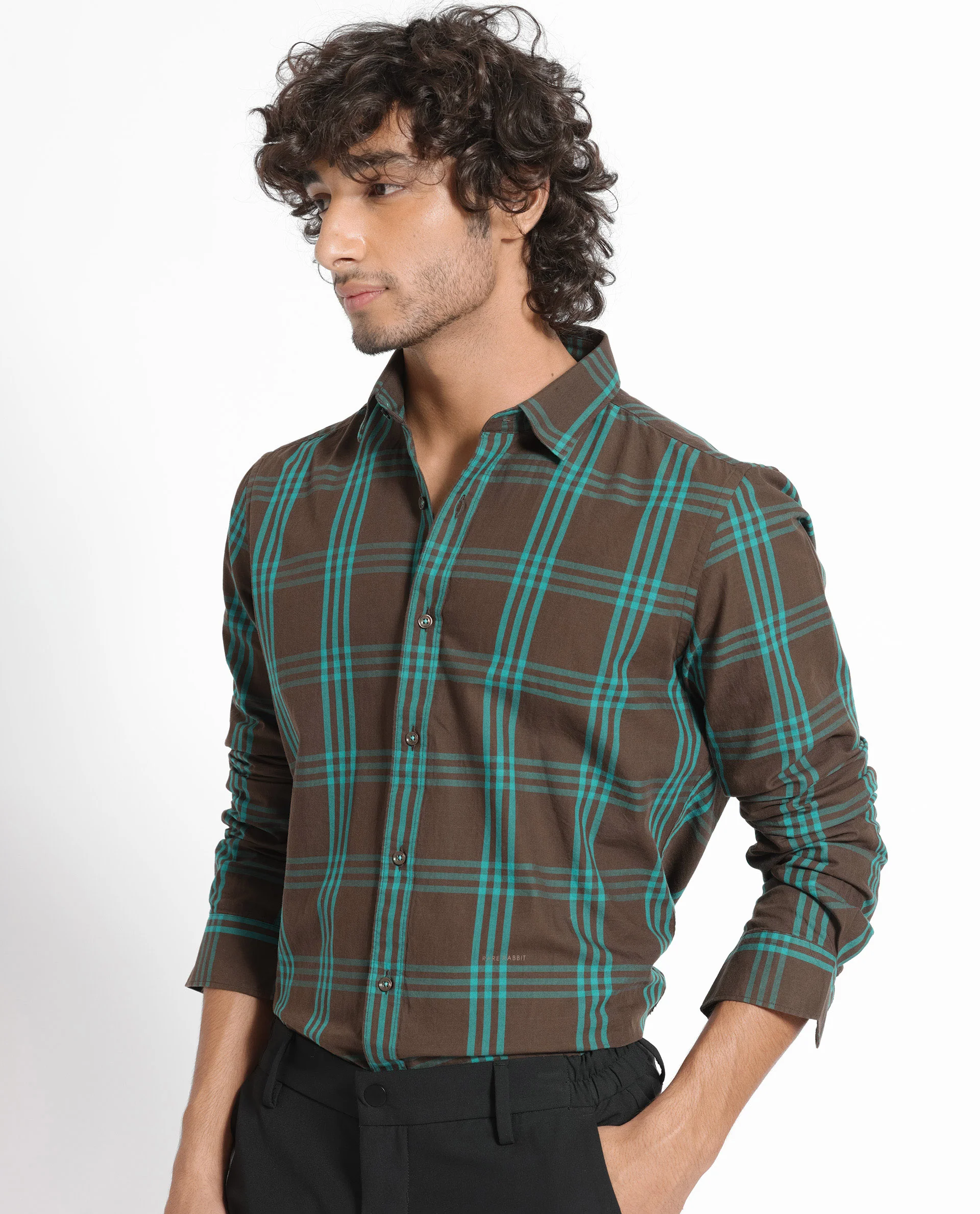 Rare Rabbit Men's Missy Brown Cotton Checked Print Regular Fit Full Sleeve Collared Shirt - Image 3