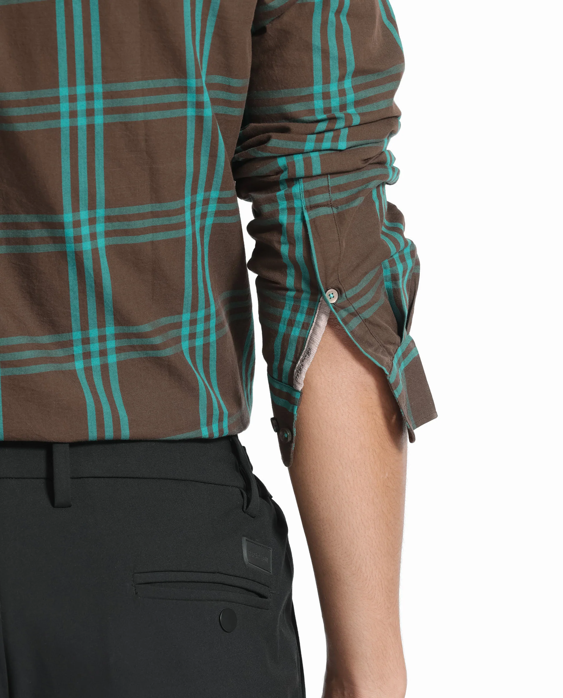 Rare Rabbit Men's Missy Brown Cotton Checked Print Regular Fit Full Sleeve Collared Shirt - Image 4