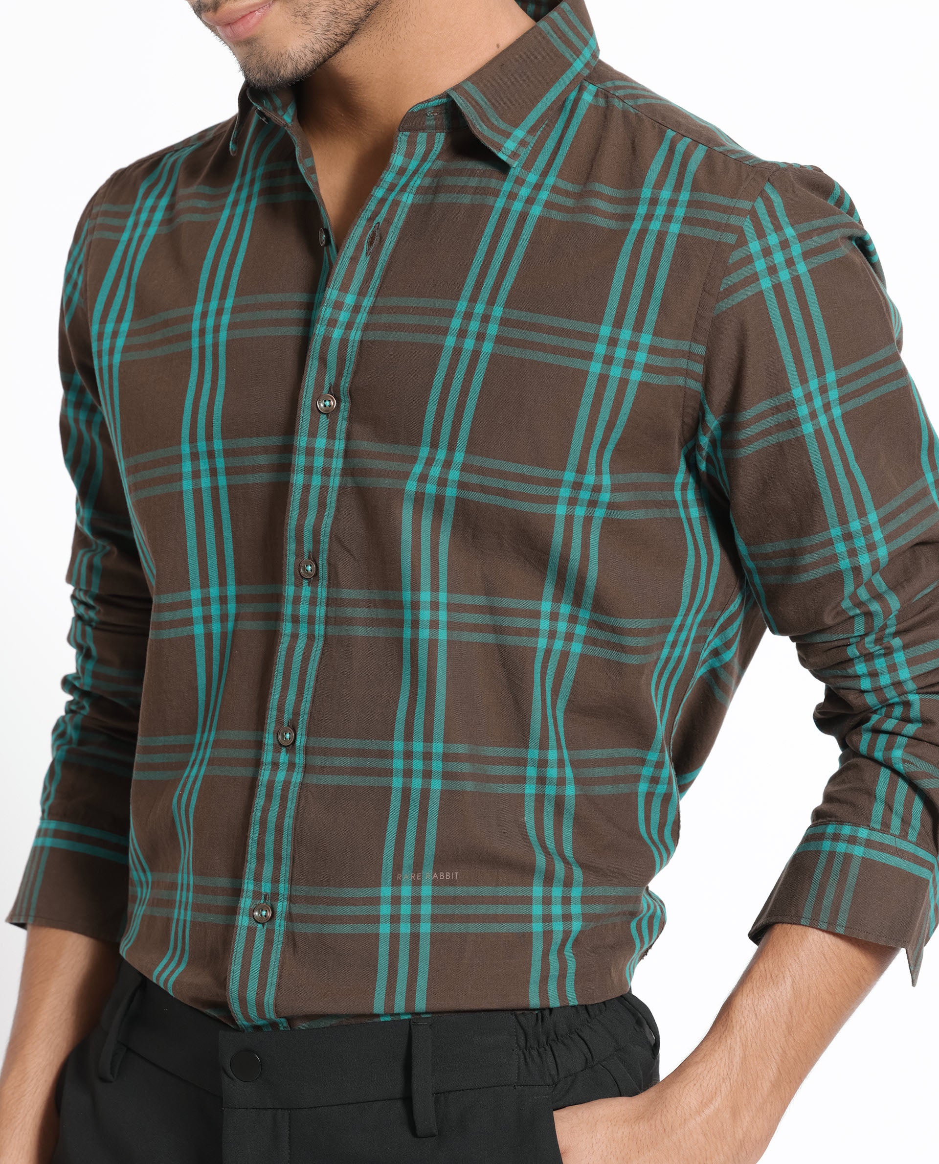 Rare Rabbit Men's Missy Brown Cotton Checked Print Regular Fit Full Sleeve Collared Shirt - Image 5