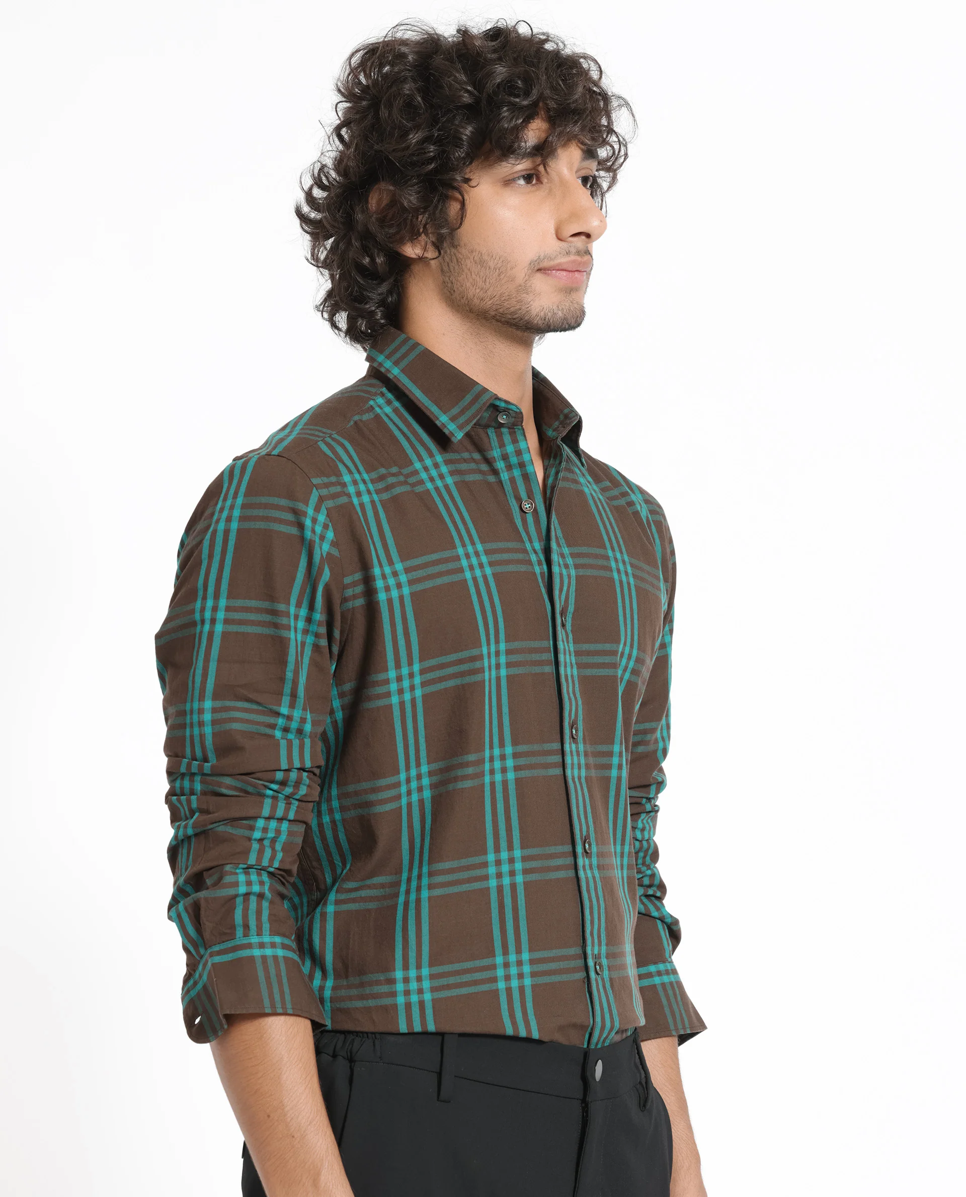 Rare Rabbit Men's Missy Brown Cotton Checked Print Regular Fit Full Sleeve Collared Shirt - Image 6