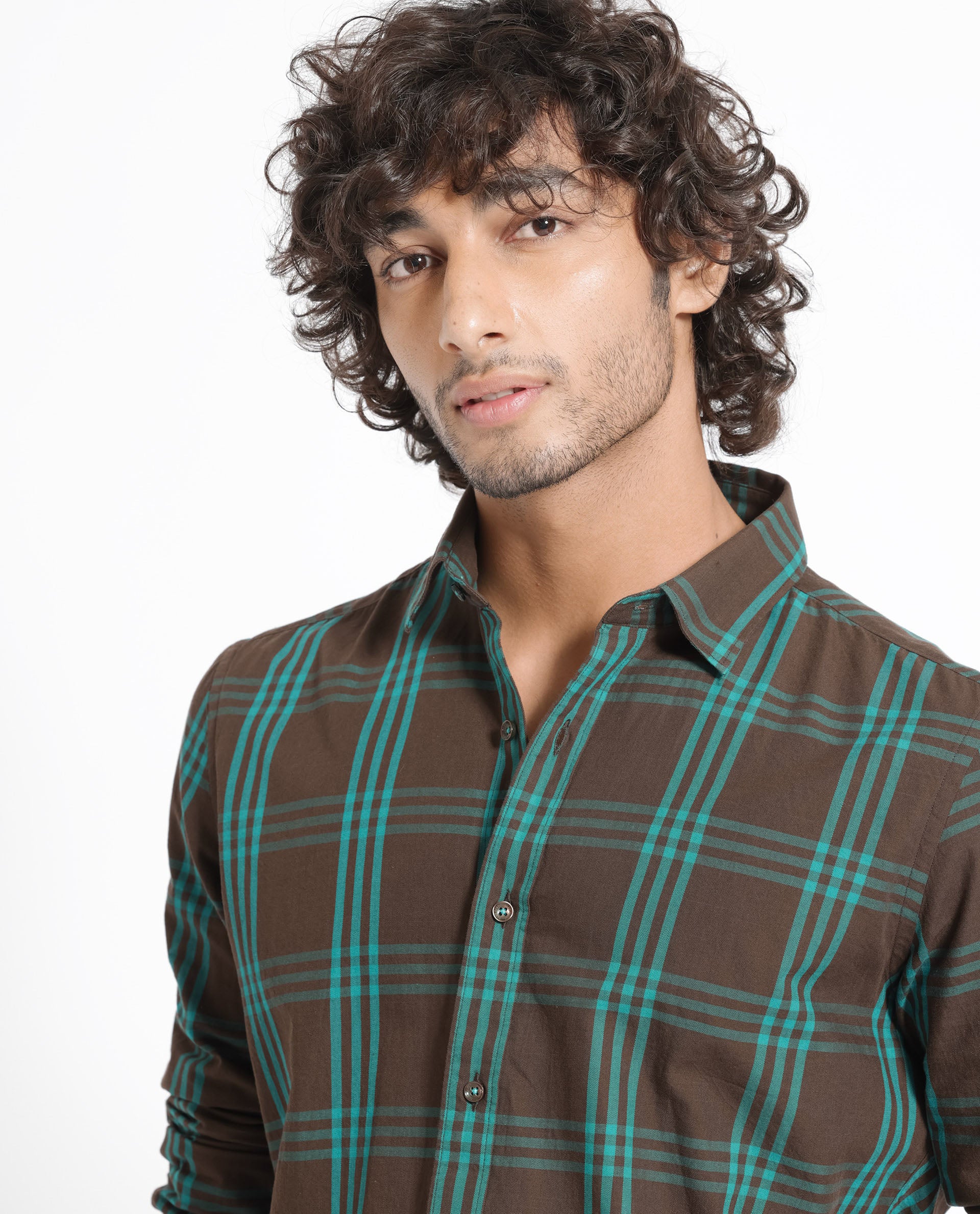 Rare Rabbit Men's Missy Brown Cotton Checked Print Regular Fit Full Sleeve Collared Shirt - Image 7