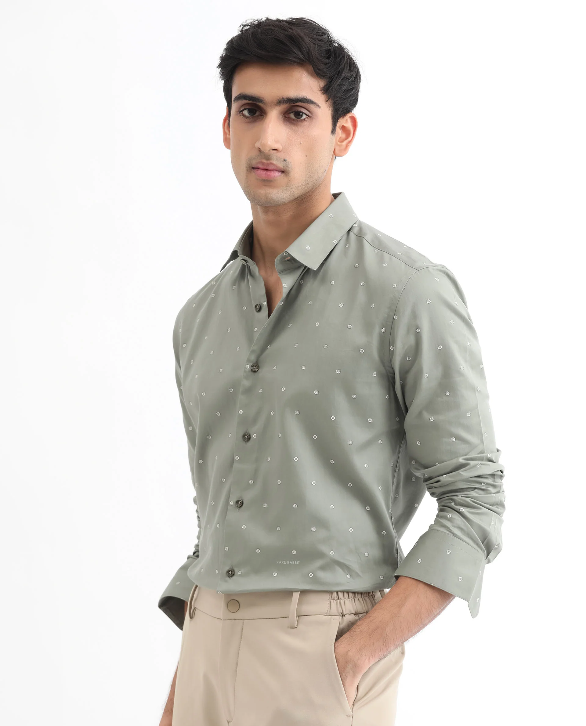 Rare Rabbit Men's Mita Green Cotton Floral Print Regular Fit Full Sleeve Collared Shirt - Image 3