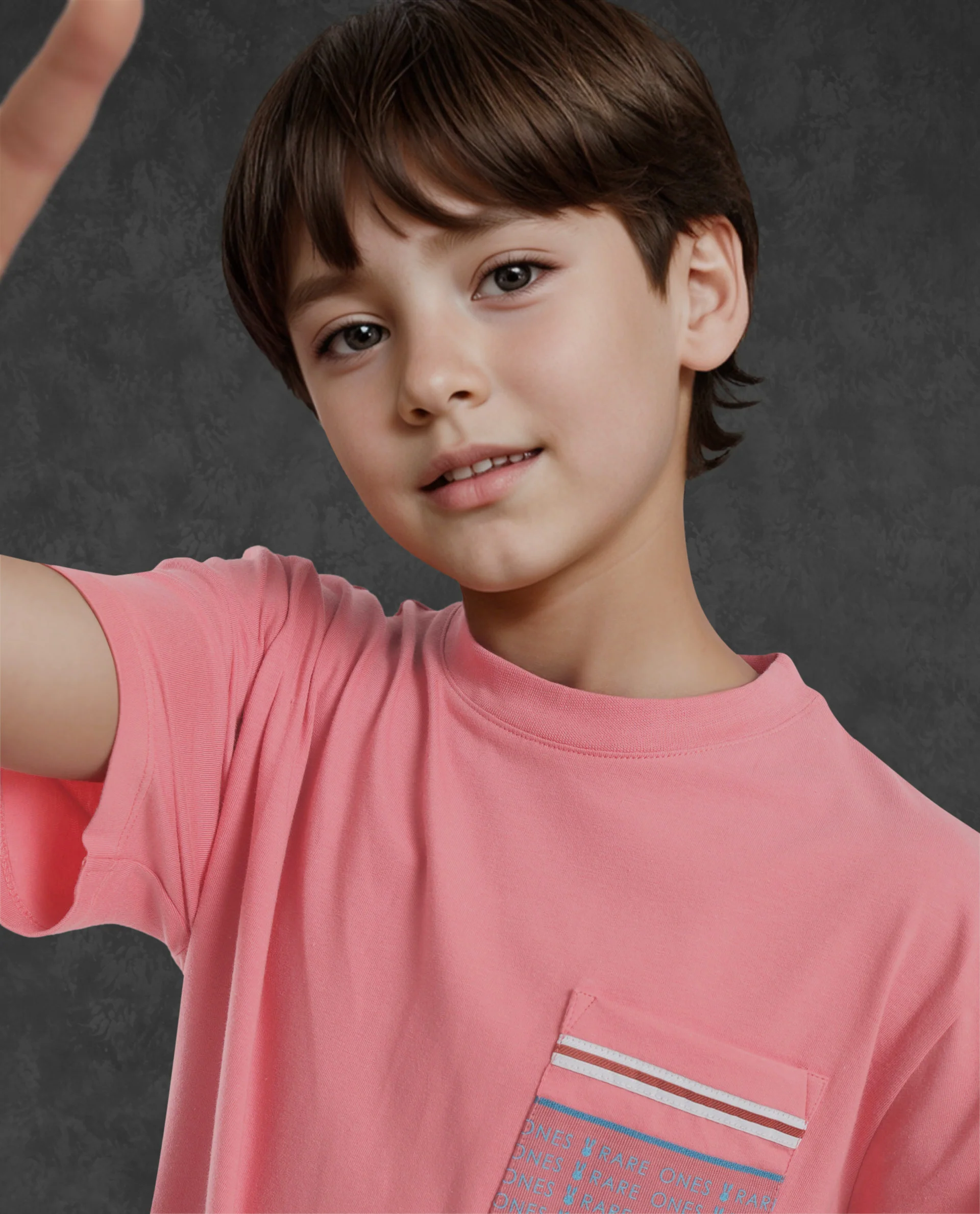 Rare Ones Kids Mitch Pink Cotton Blend Half Sleeves Crew Neck Statement Print T-Shirt - Image 3