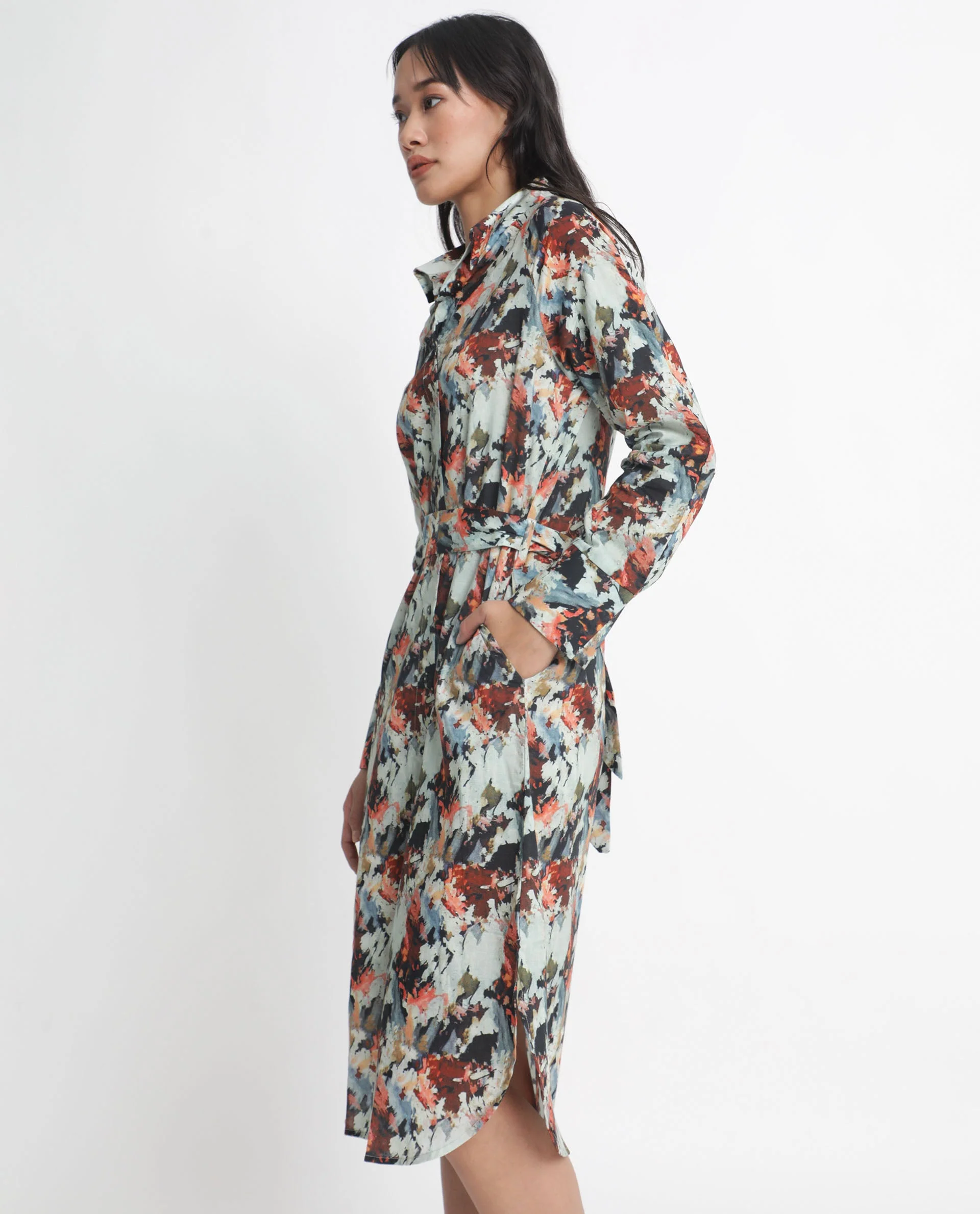 Rareism Women's Mitchell Multi Cotton Spread Collar Abstract Print Knee Length Regular Fit Dress - Image 6