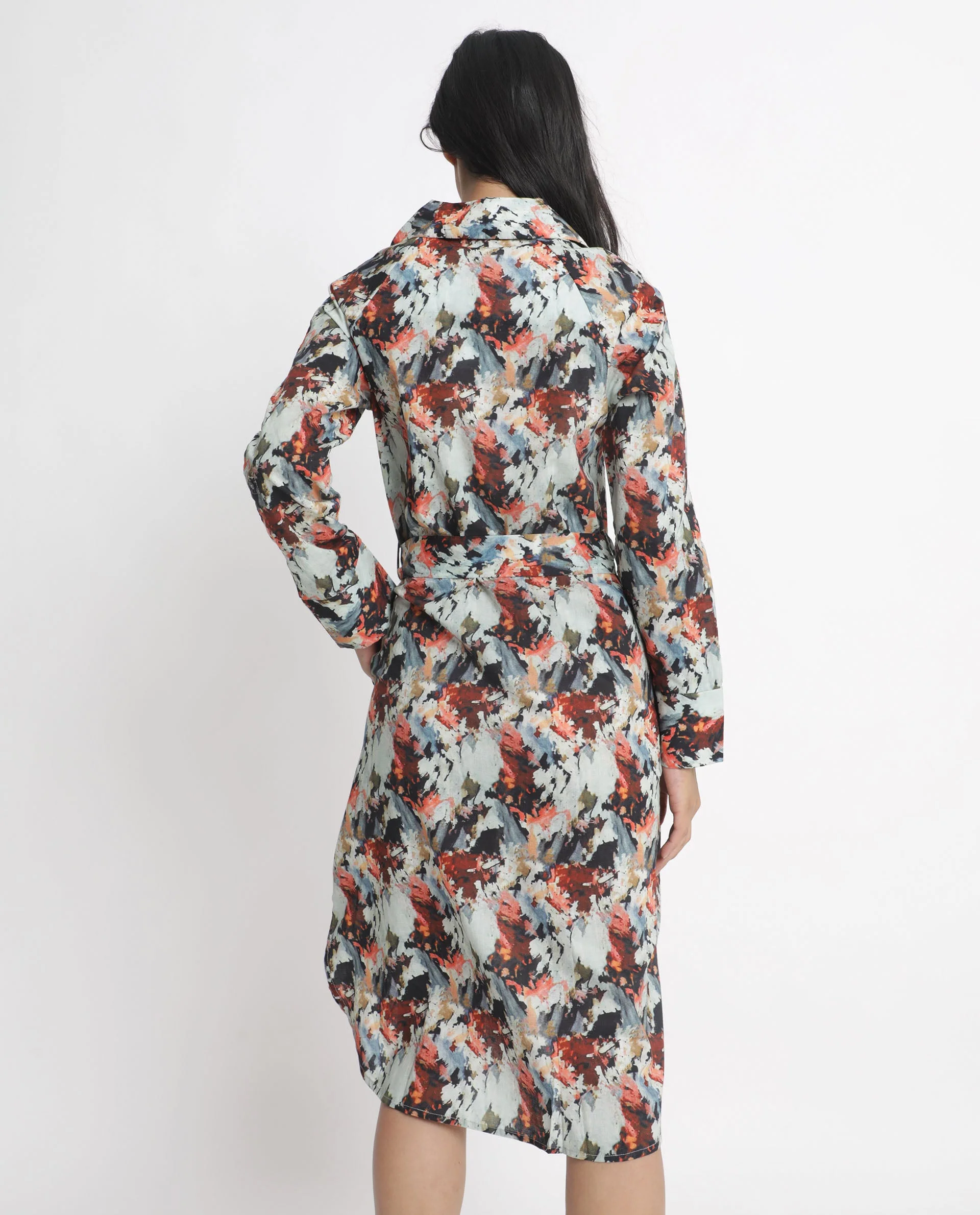 Rareism Women's Mitchell Multi Cotton Spread Collar Abstract Print Knee Length Regular Fit Dress - Image 7